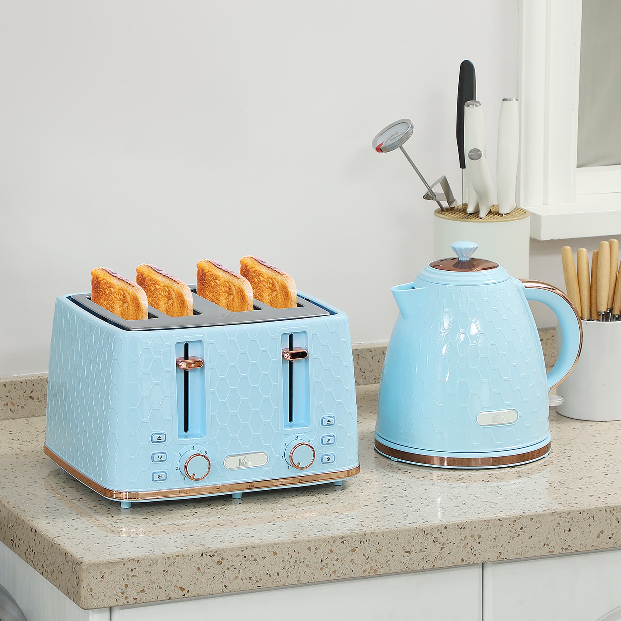 Transform Your Kitchen with this Light Blue Honeycomb Breakfast Set - image 4