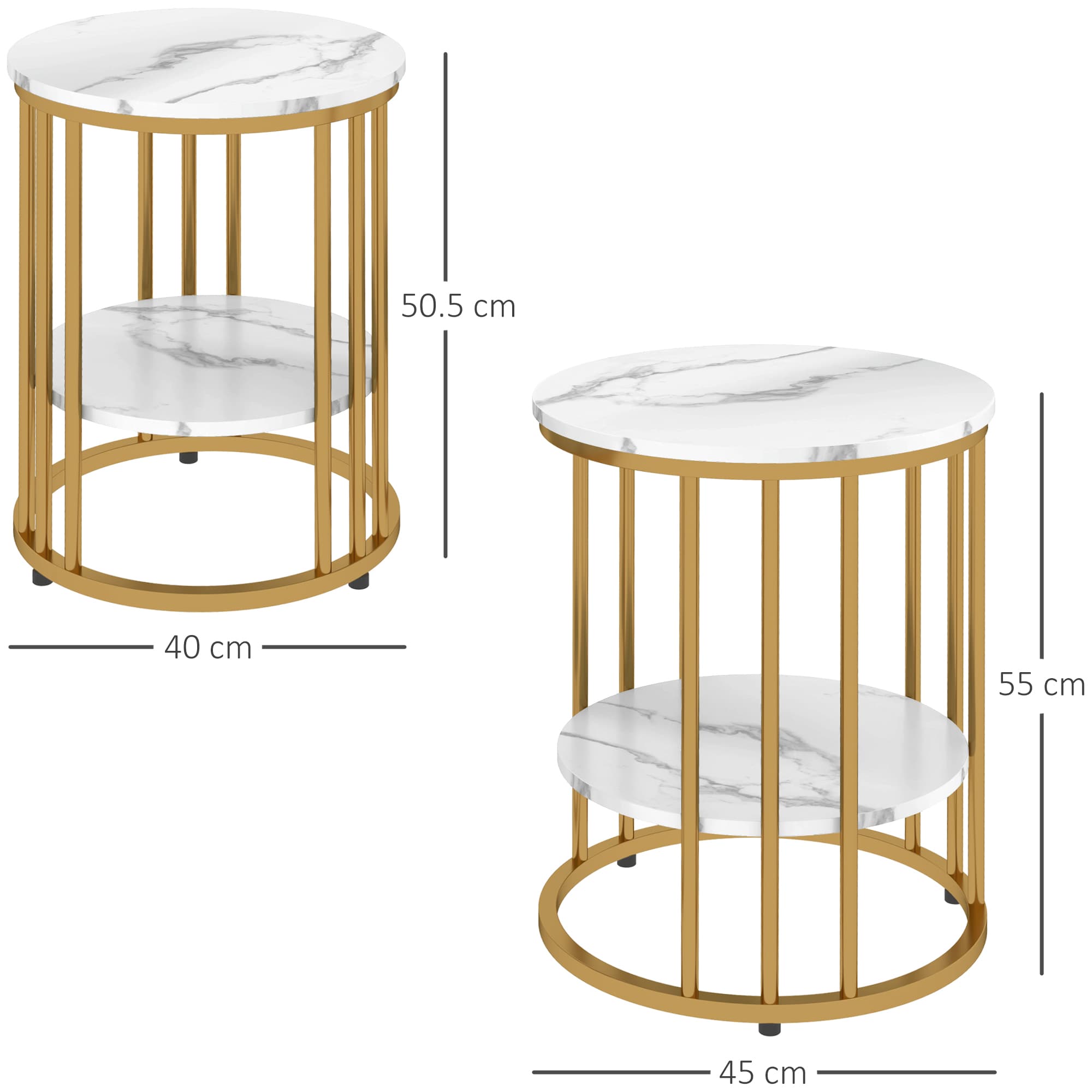 Two marble-topped tables with gold cage frames, sold together - image 3