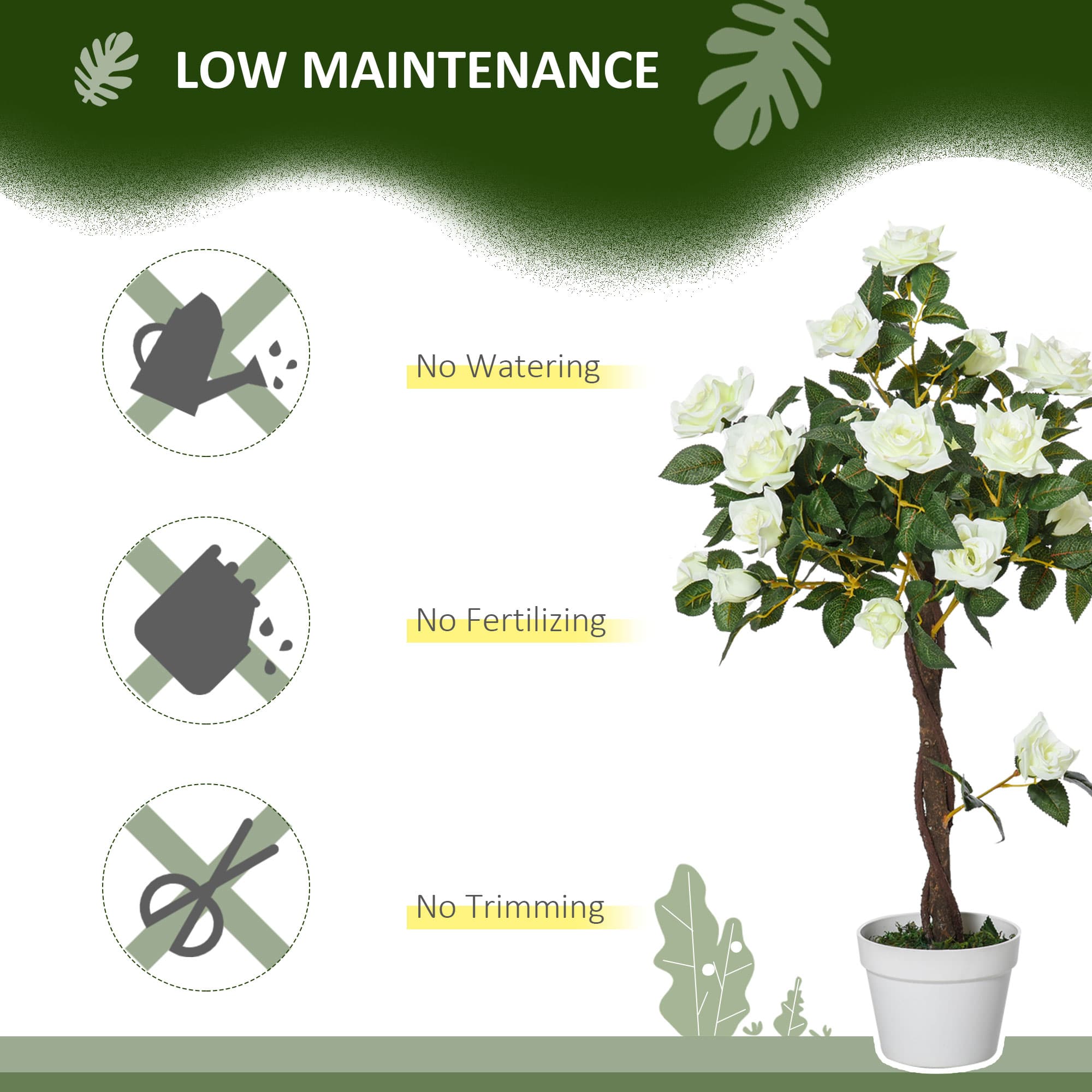 A pair of faux white rose topiary trees in white pots, 90cm tall - image 5