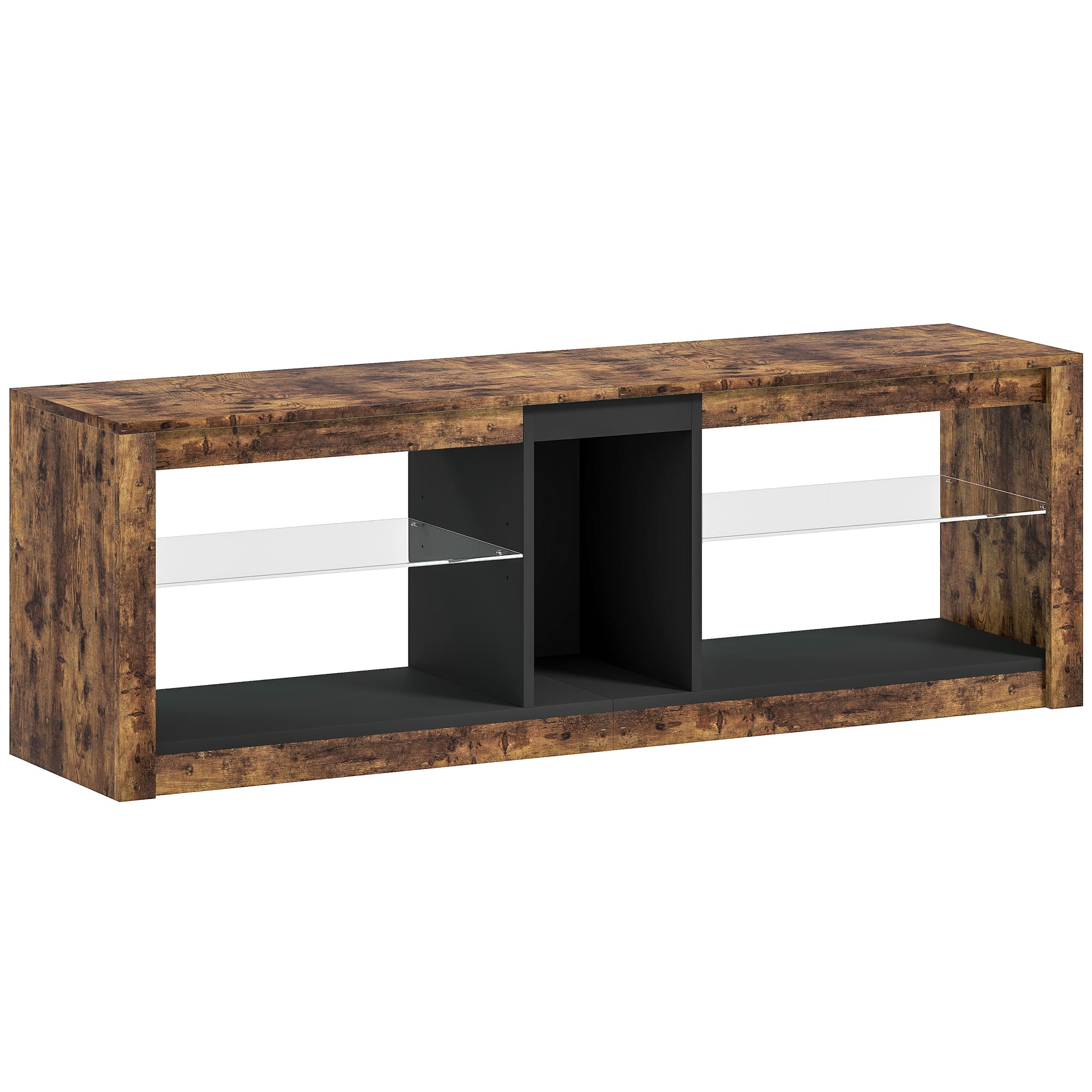 Rustic TV Cabinet with LED Lights and Open Shelving - Rustic Brown