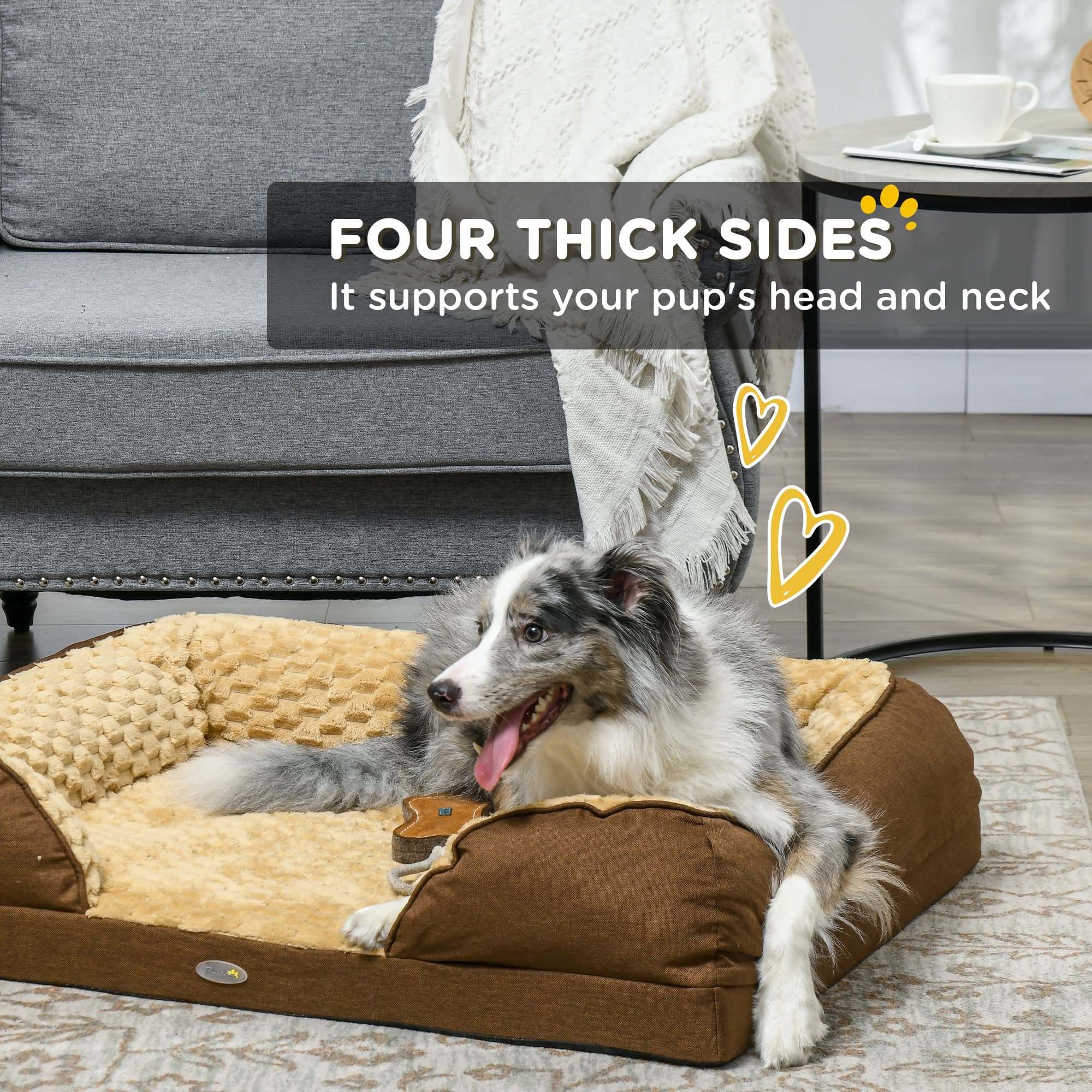 PawHut Calming Bolster Dog Bed for Medium Dogs (90cm, Brown) - image 3