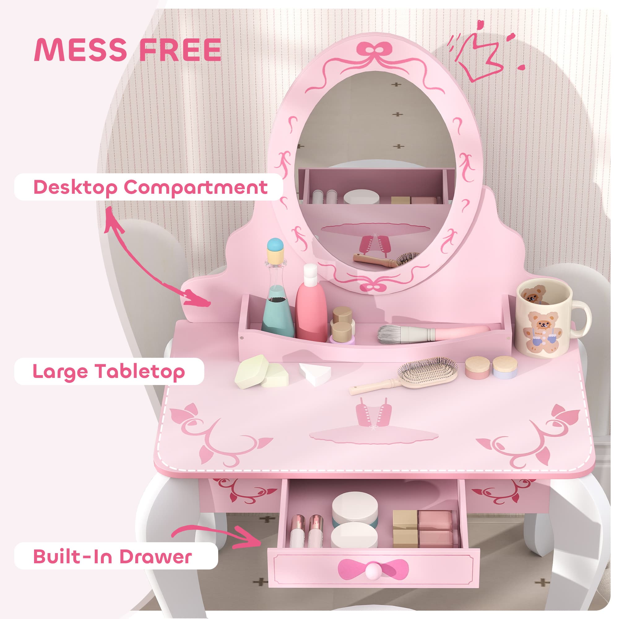 Transform Playtime with this Pink Kids Vanity Set & Stool - image 3