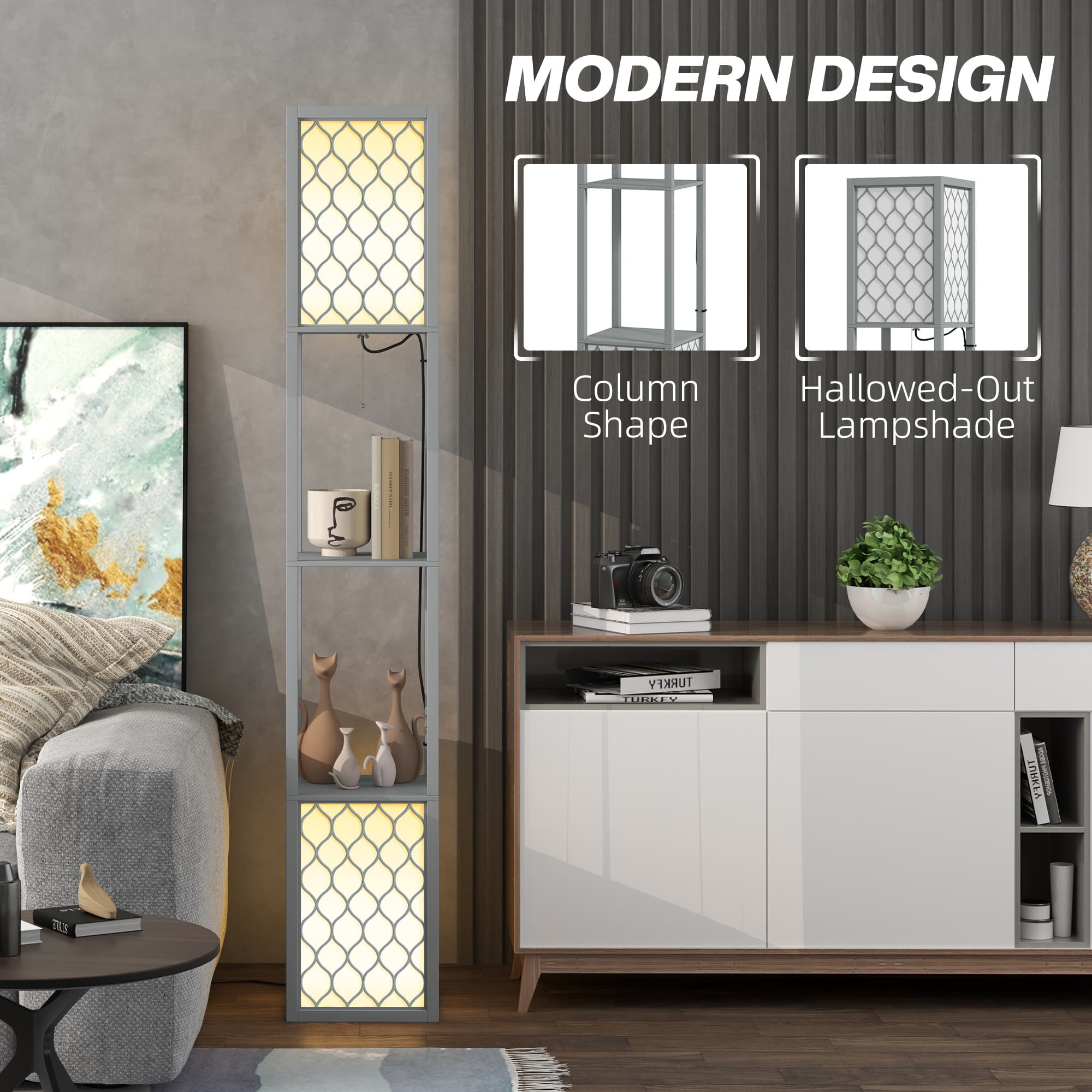 Effortless Style: Light Grey Floor Lamp with Shelves - image 3