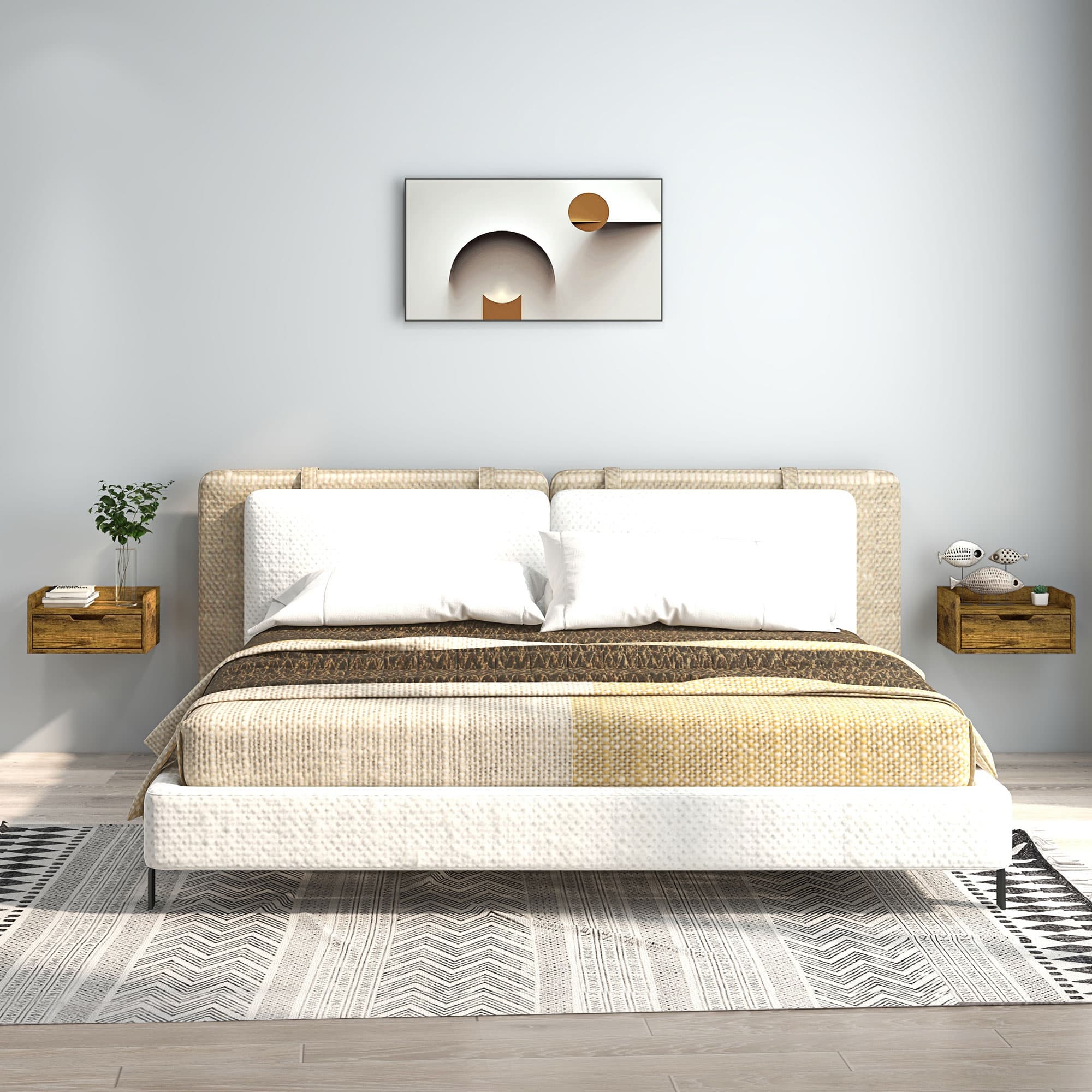 Set of Two Wall-Mounted Floating Nightstands in Rustic Brown - image 2