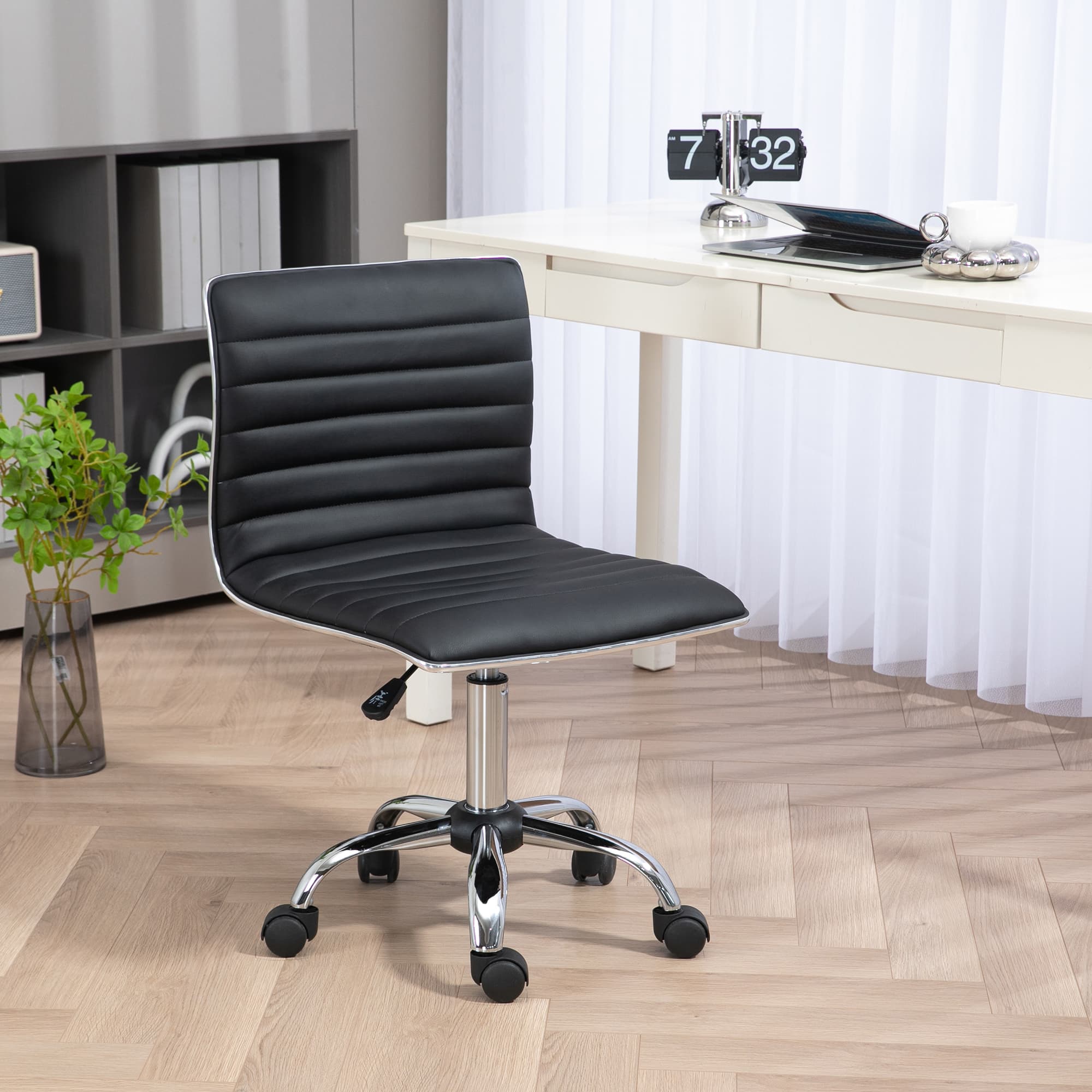 Armless Faux Leather Swivel Office Chair in Black - image 1