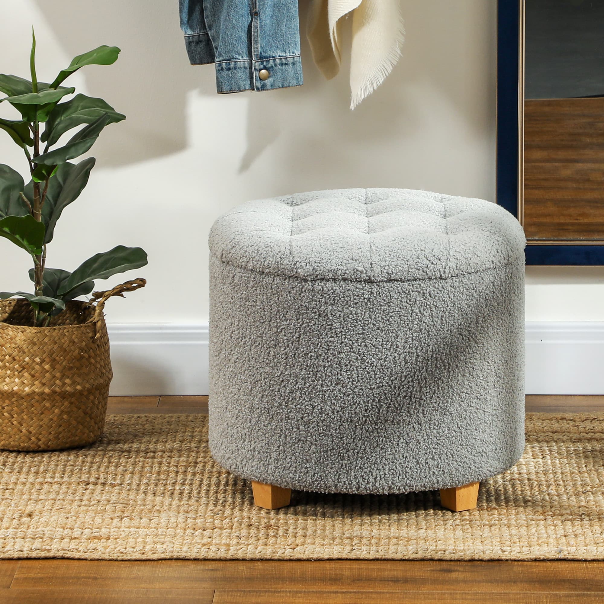 Teddy Fleece Storage Ottoman with Button-Tufted Lid, 40.5L Grey - image 5