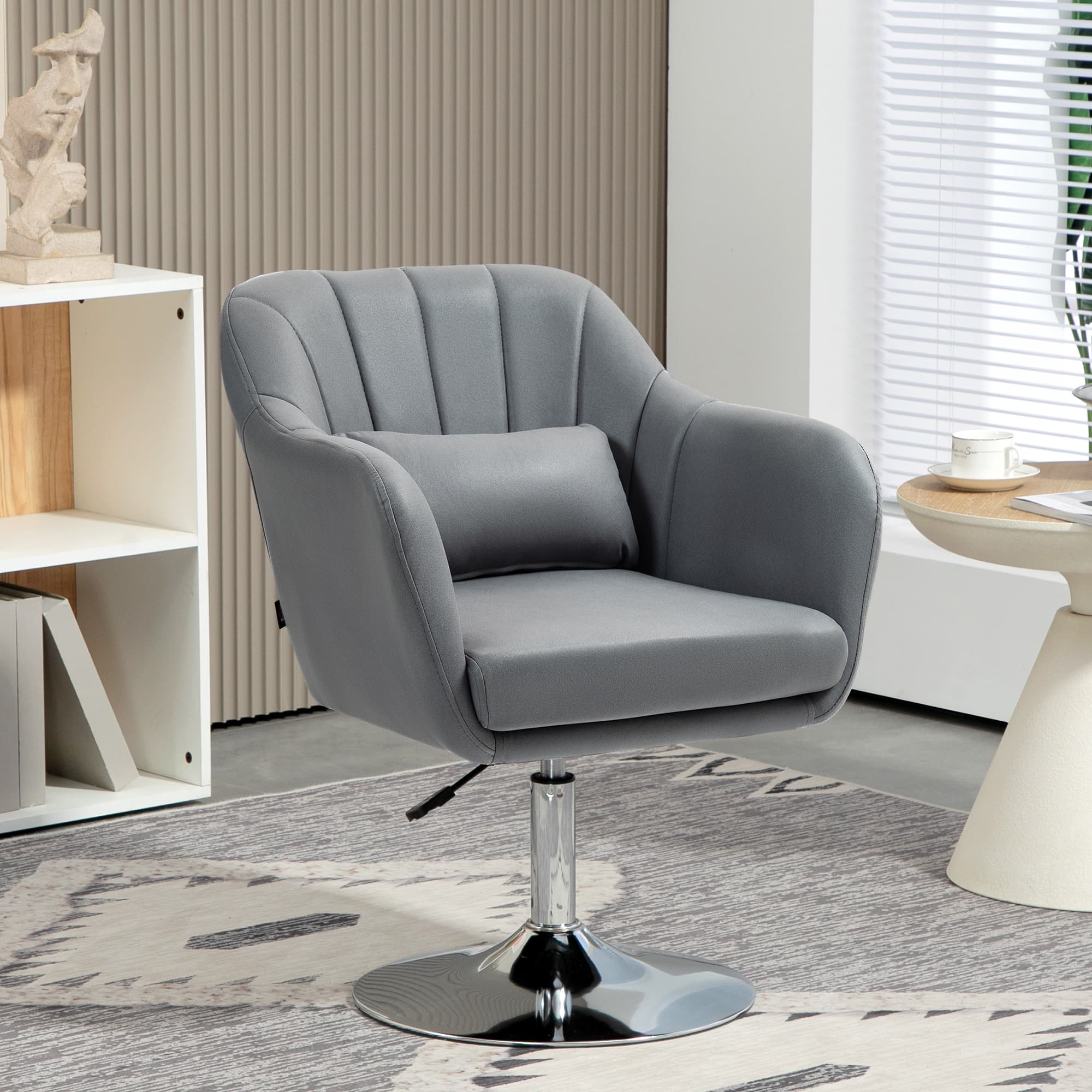 Adjustable swivel accent chair with barrel seat and lumbar cushion - image 1