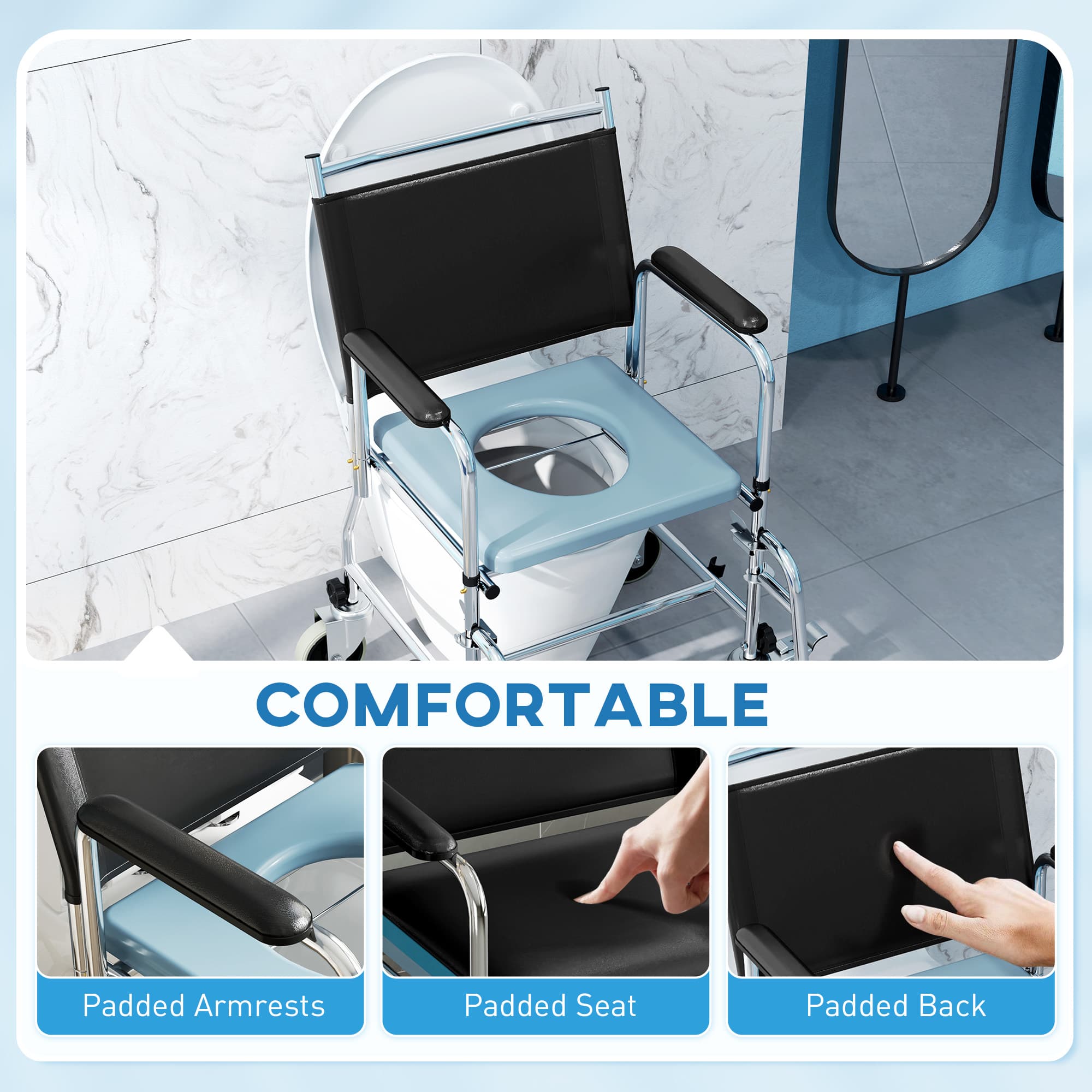 3-in-1 black commode wheelchair for bathroom support - image 7