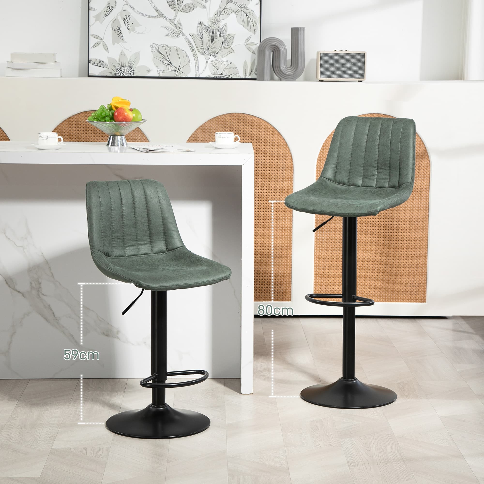 Retro Tub Bar Stools in Green Microfibre – Set of 2 - image 3