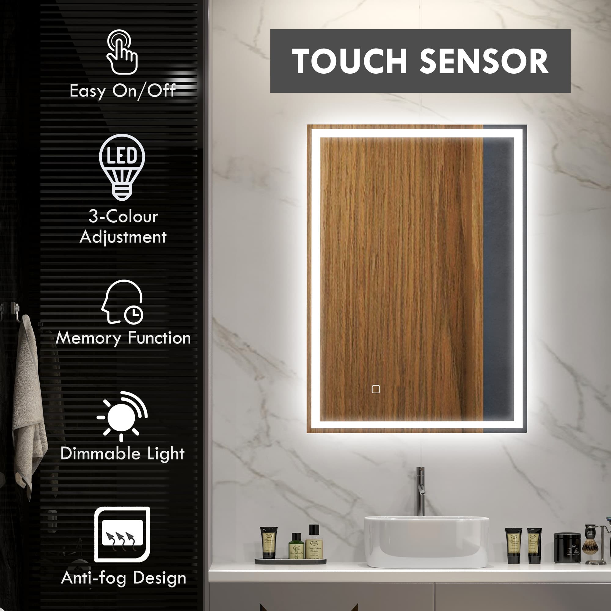 LED Bathroom Mirror with Touch Dimmer and Anti-Fog - image 3