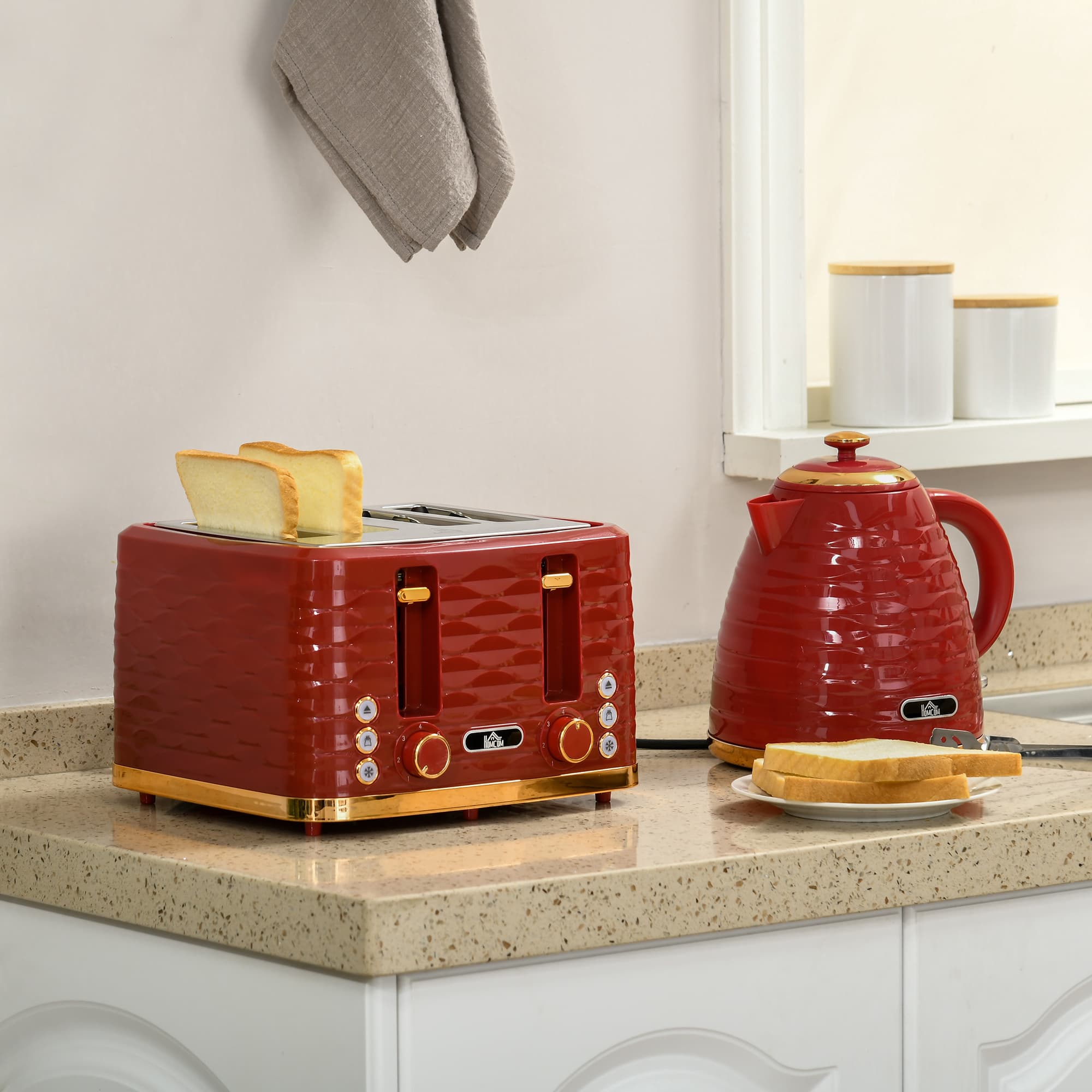 Effortless Breakfasts: Red 1.7L Kettle & 4-Slice Toaster Set - image 4