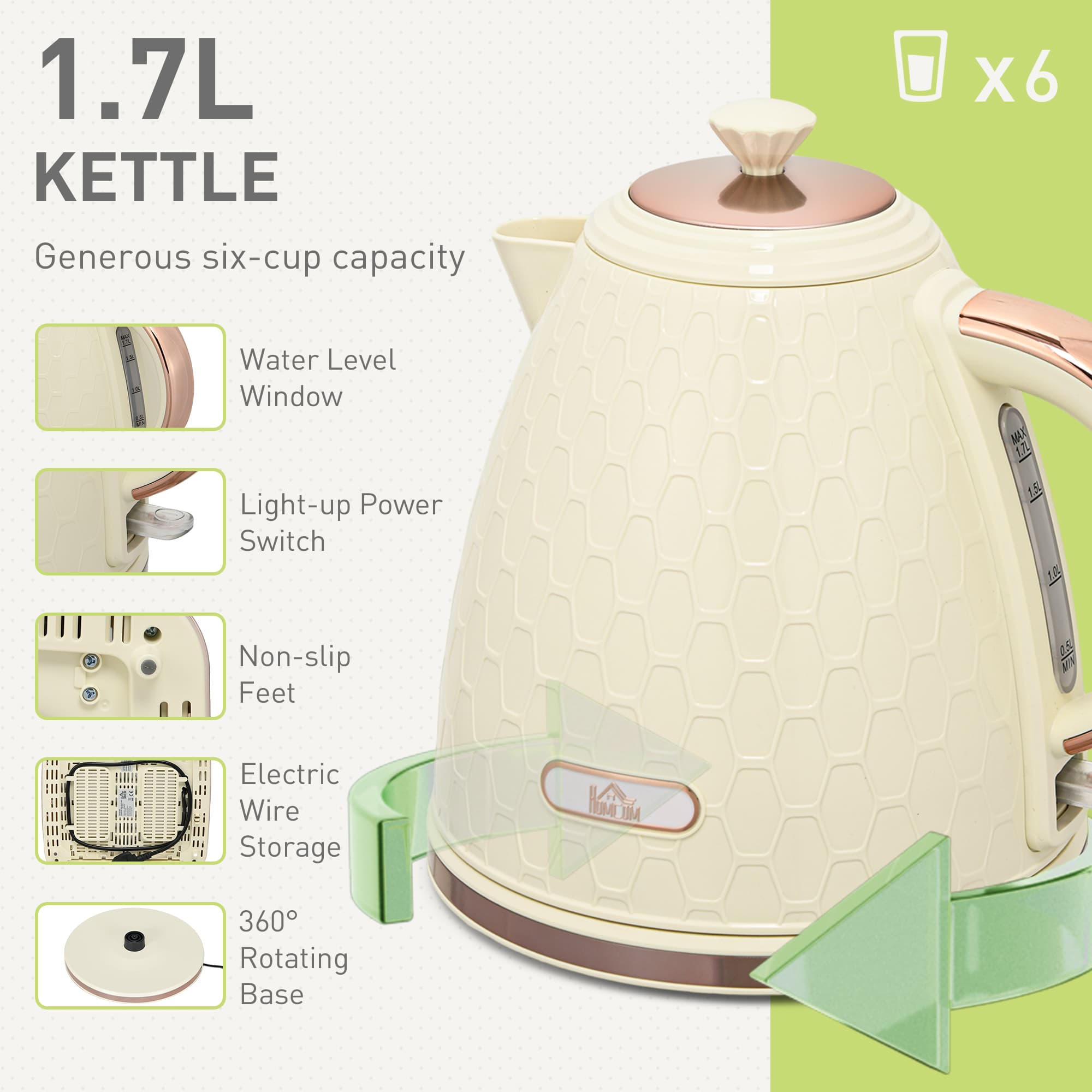 1.7L Cream Kettle and 4-Slice Toaster Set — Honeycomb Texture - image 1