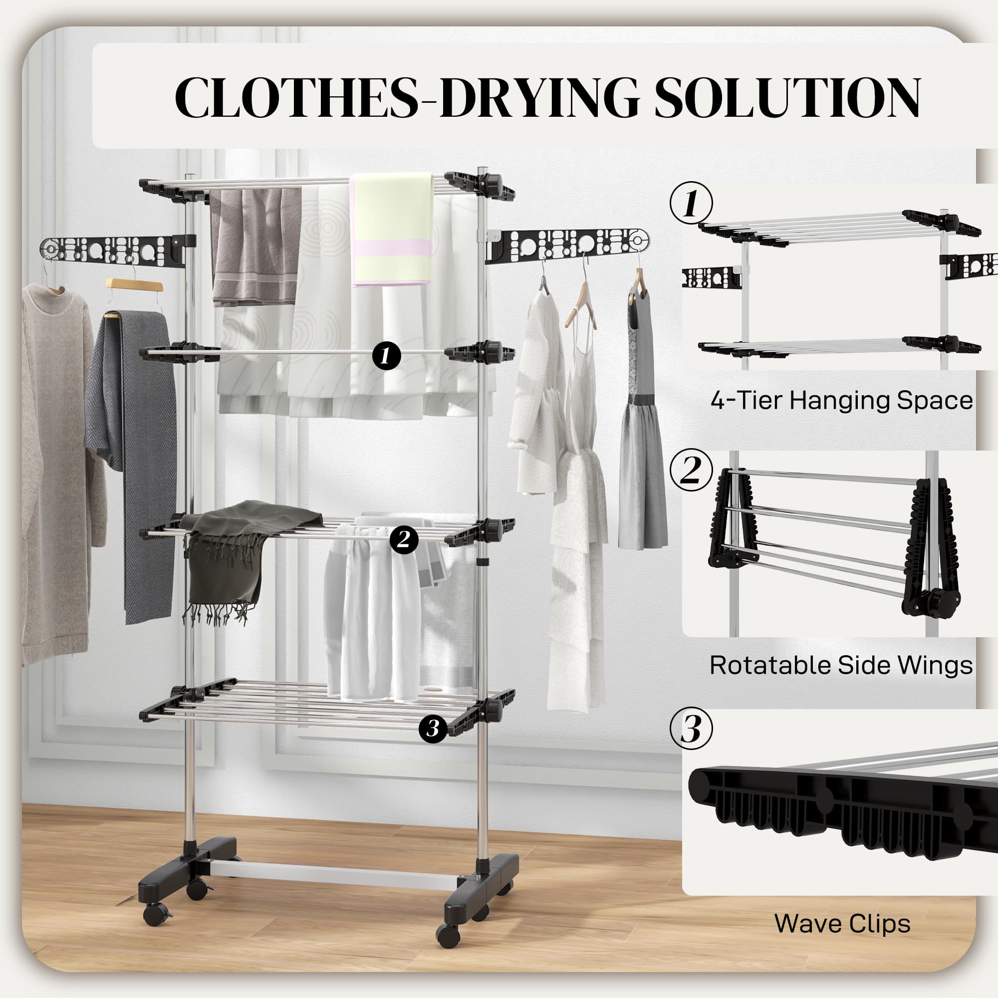 Dry More Laundry Faster with a 4-Tier Rolling Clothes Rack - image 1