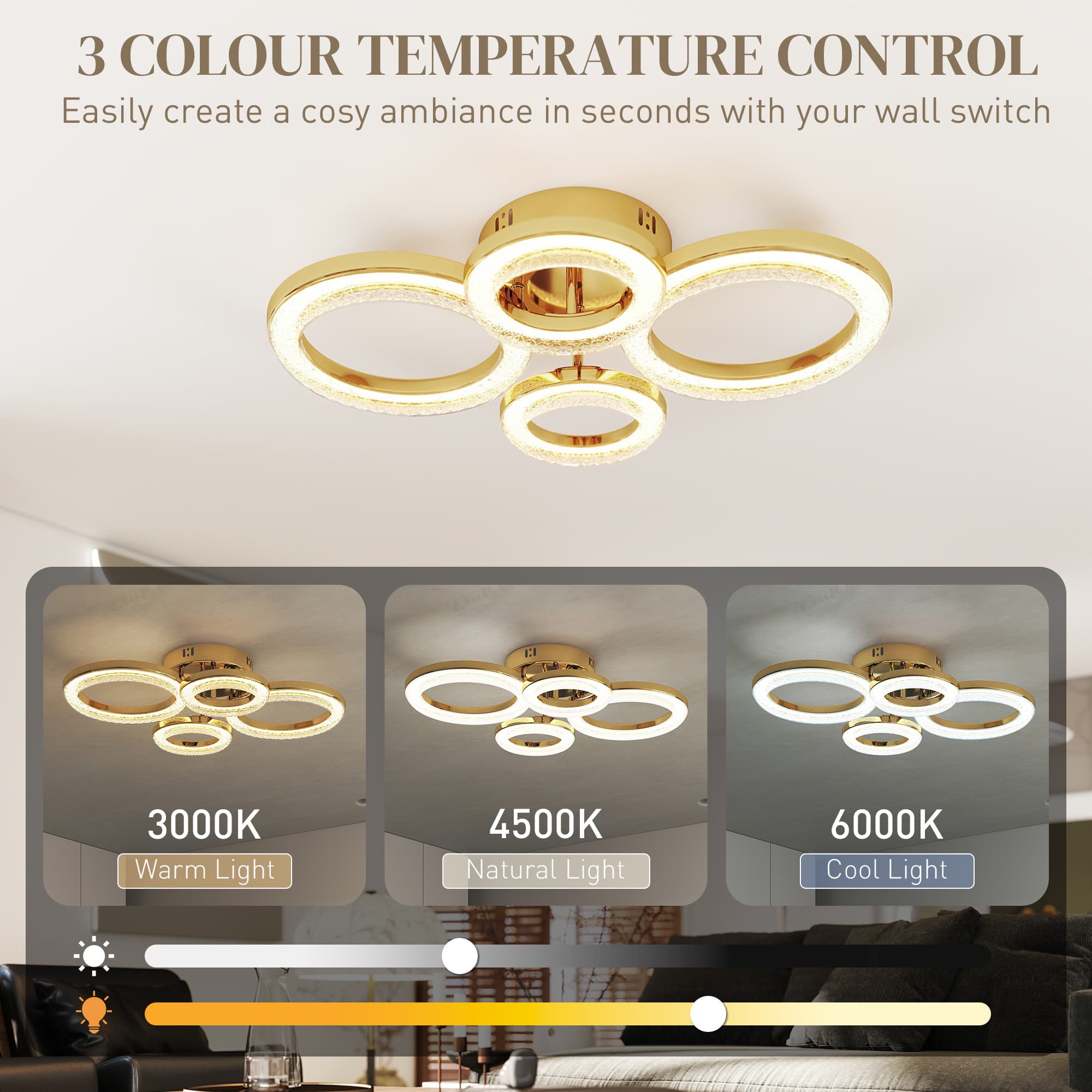 Modern 4-Ring Gold LED Ceiling Light for Effortless Ambience - image 4