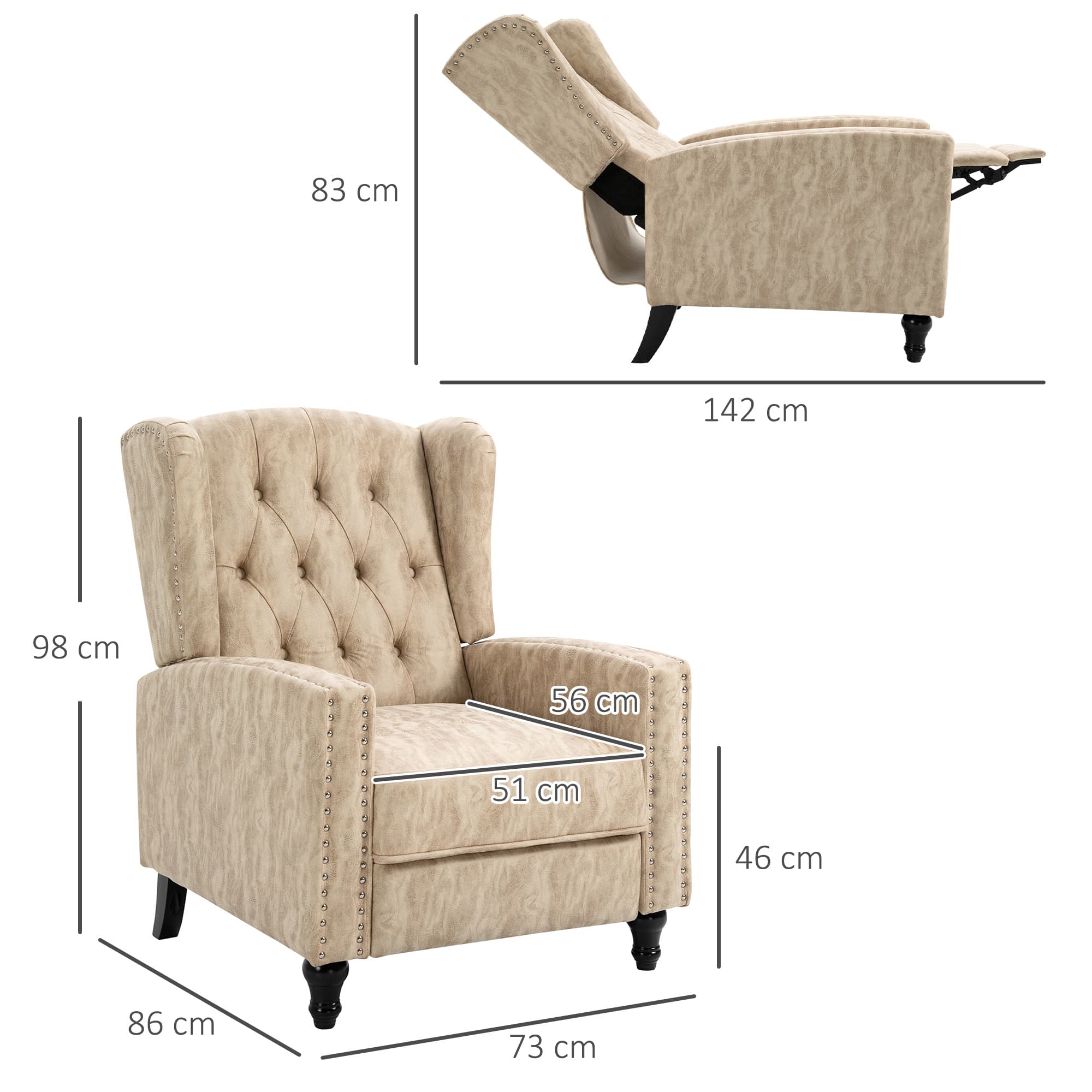 Beige Chesterfield Wingback Recliner with Footrest - image 4