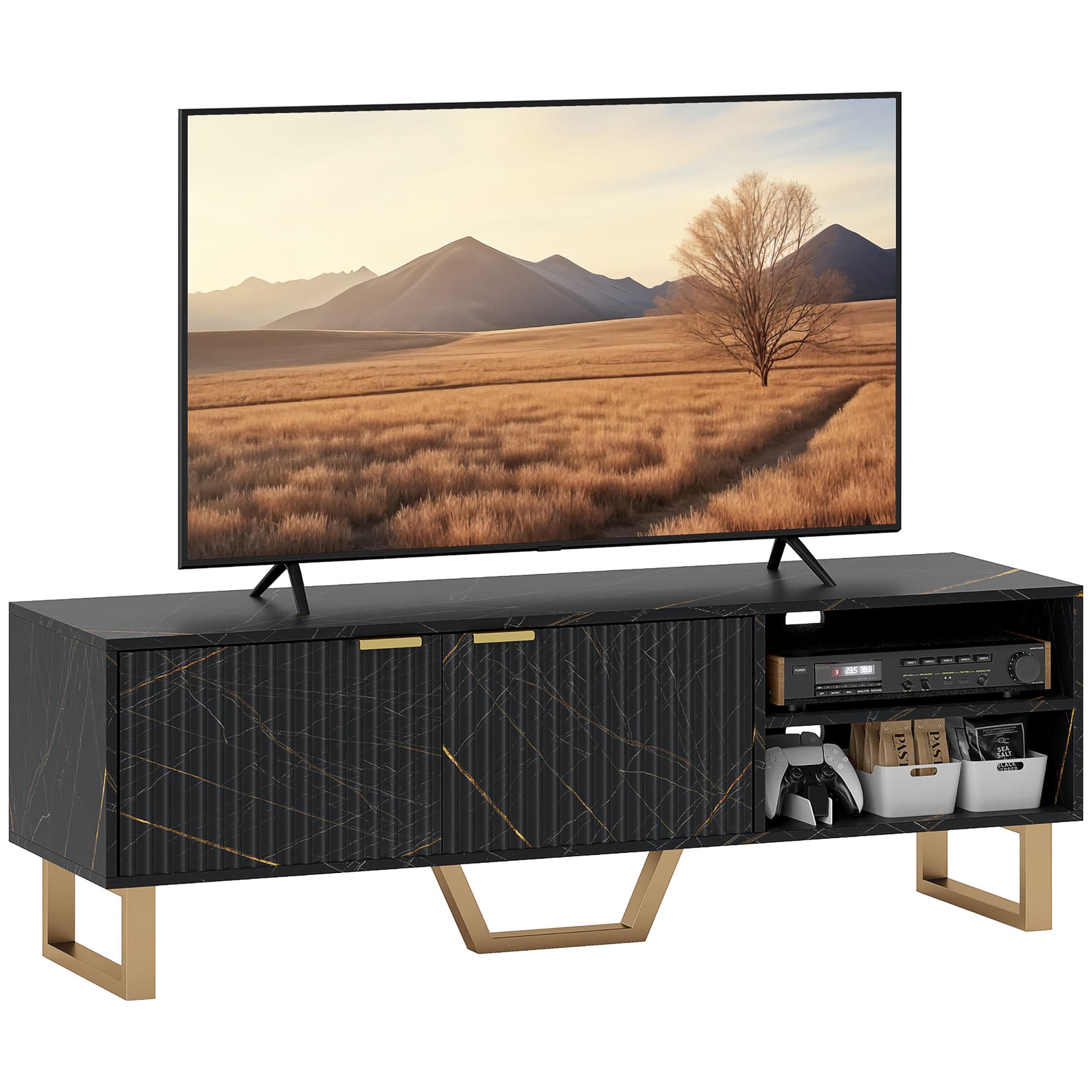 Transform Your Space with this Black Marble Effect TV Unit - Black