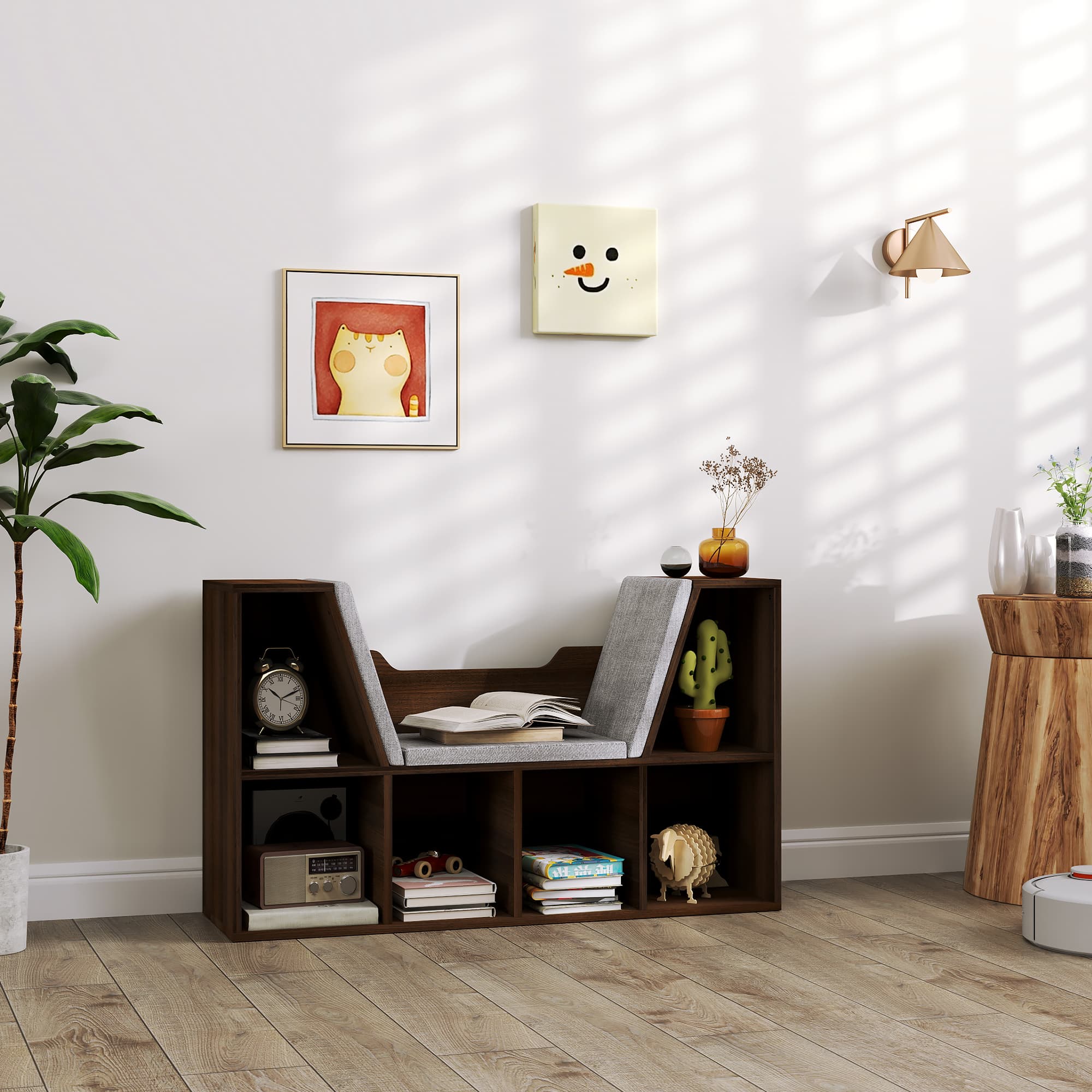 Six-Cube Bookcase With Padded Reading Nook, Chestnut - image 4