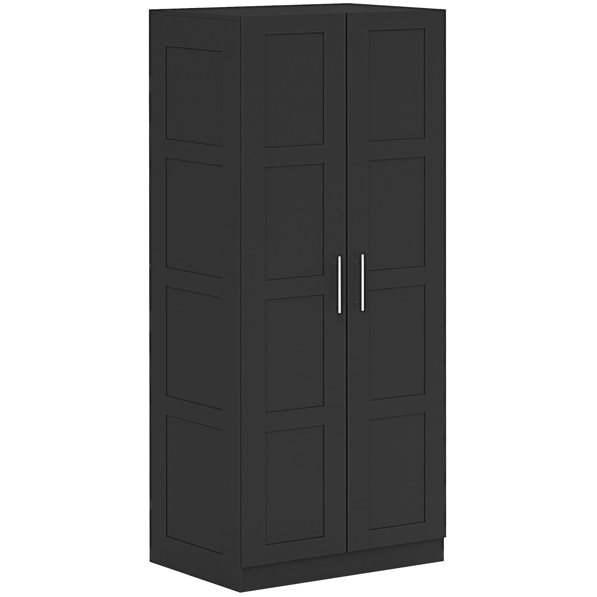 Black Two-Door Bedroom Wardrobe — 76cm Rail and Twin Shelves - Black