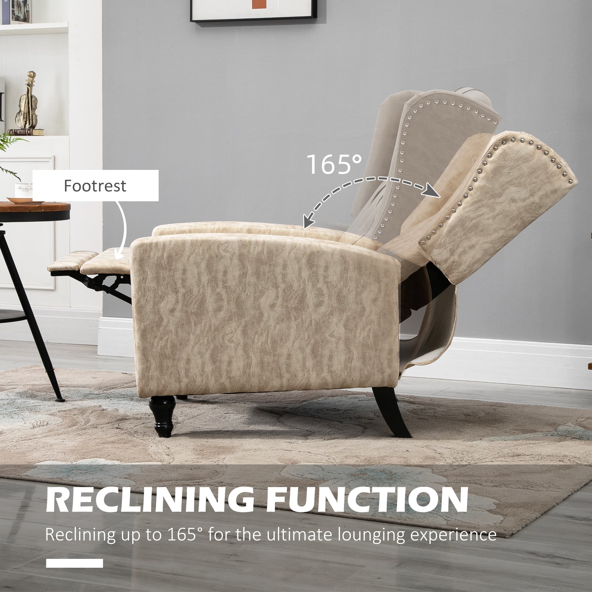 Beige Chesterfield Wingback Recliner with Footrest - image 5