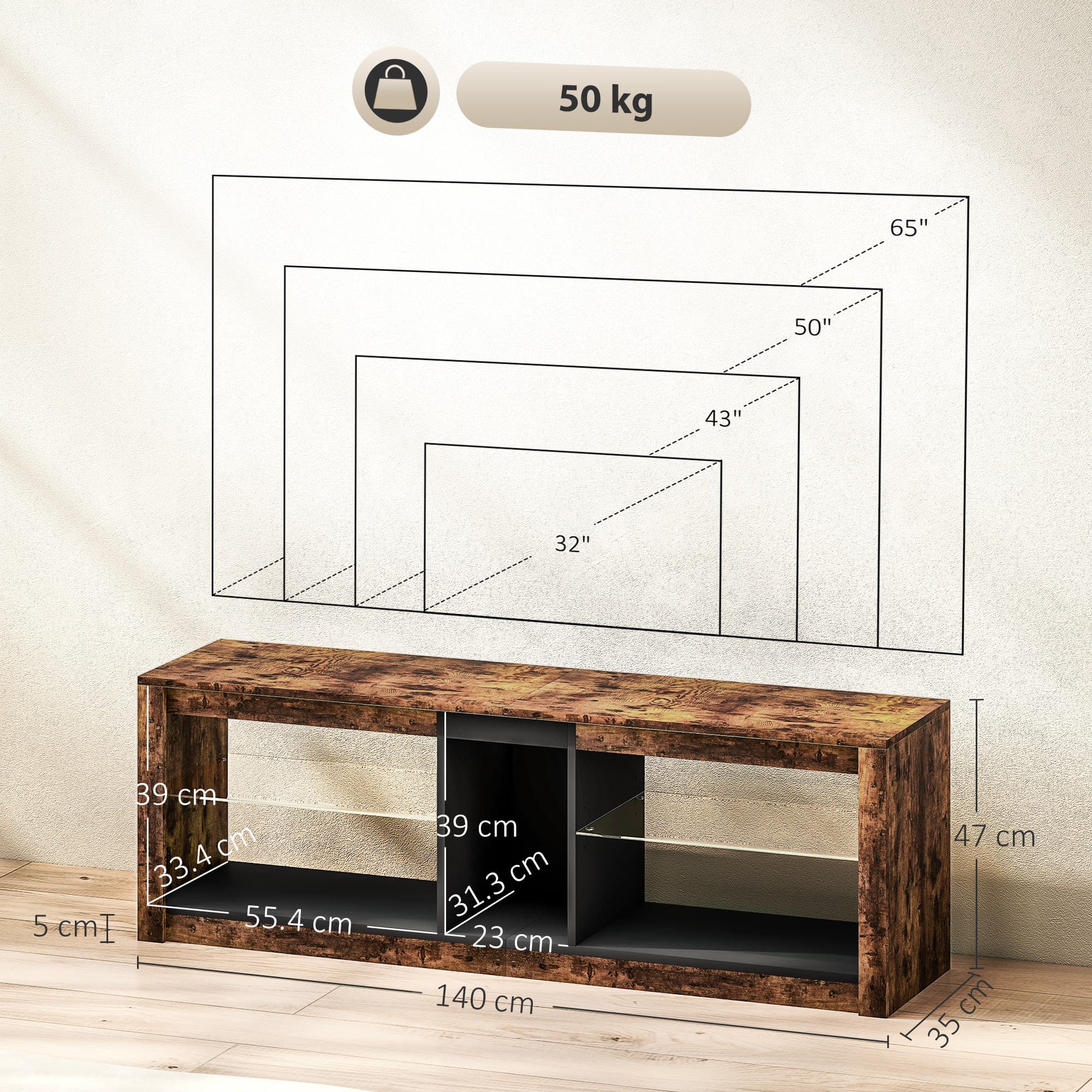 Rustic TV Cabinet with LED Lights and Open Shelving - image 4