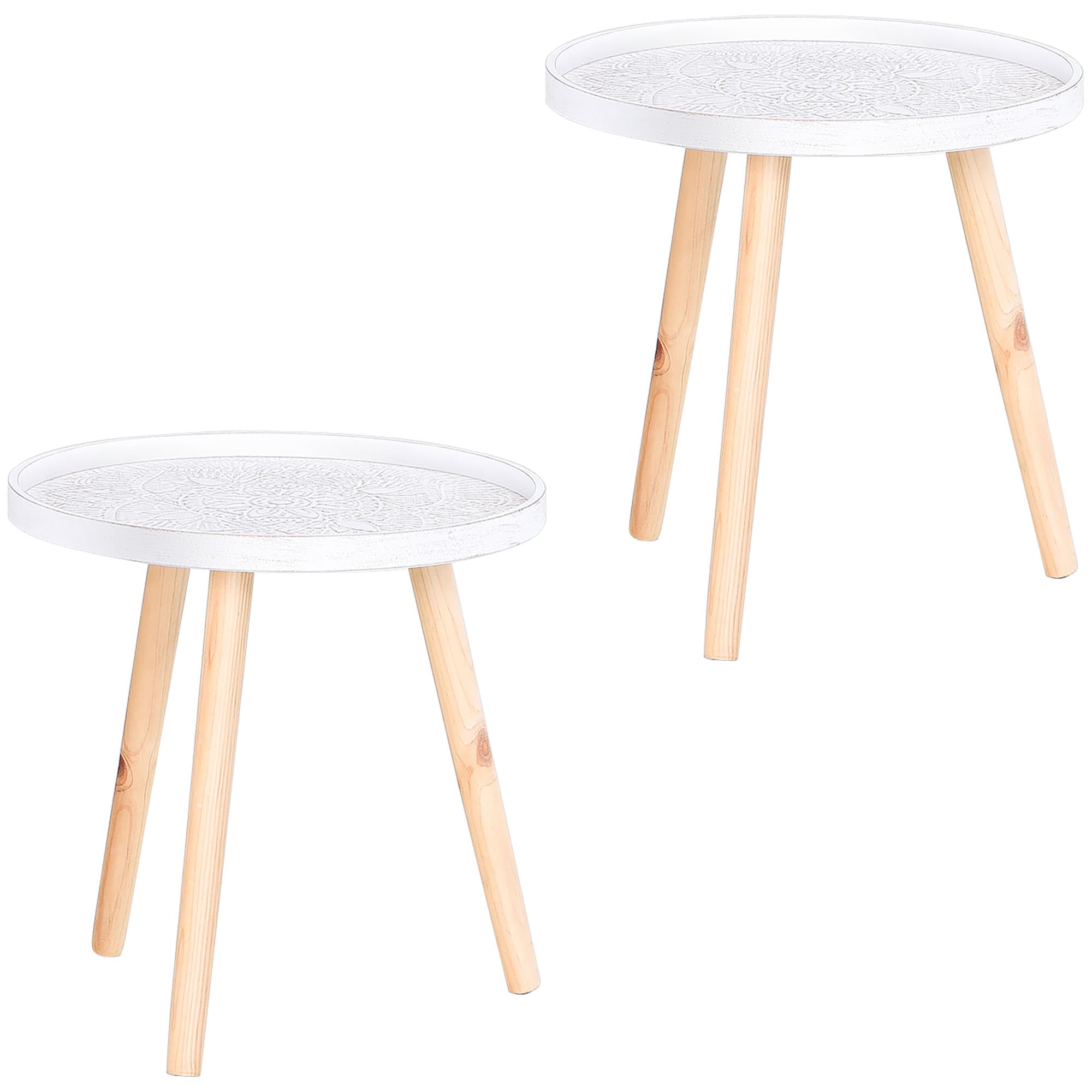 Transform Your Space with Carved Floral Tray Coffee Tables - White