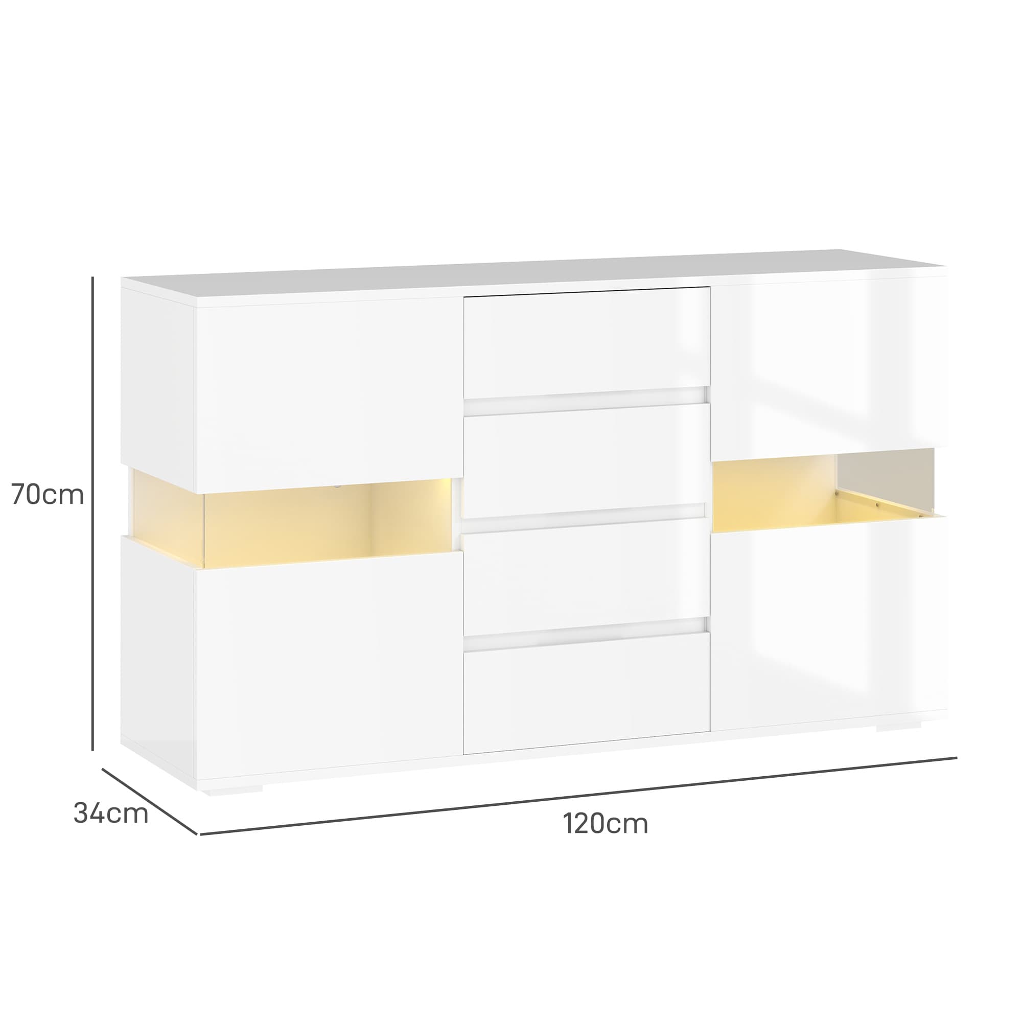 High Gloss White LED Sideboard with 4 Drawers and Lit Open Shelves - image 1
