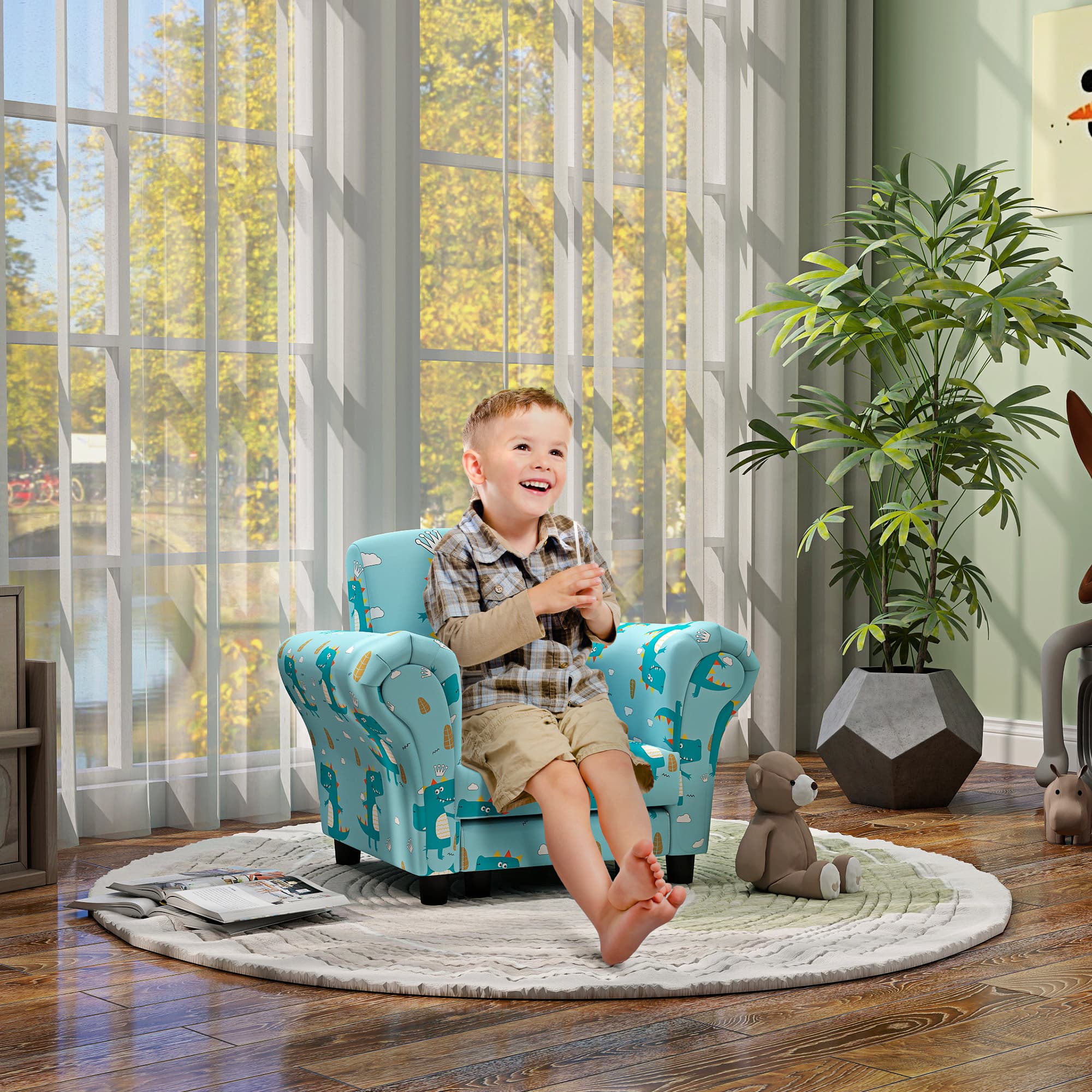 Blue Dinosaur Kids Armchair & Nesting Stool Set - image 5