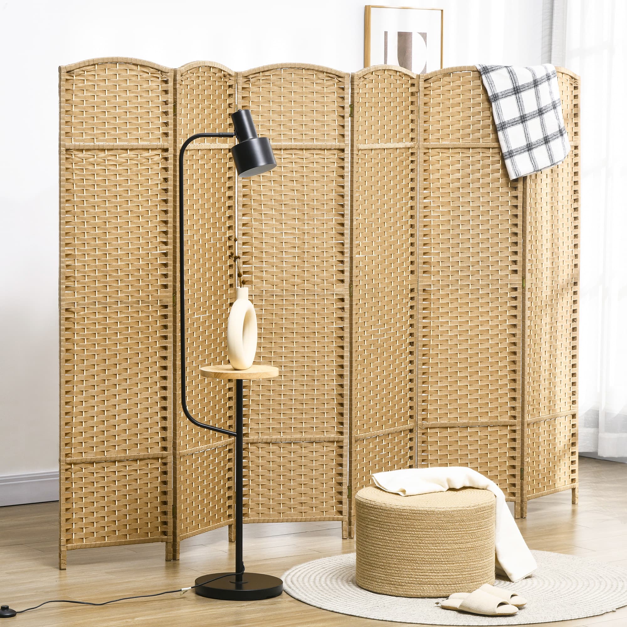 Six-Panel Woven Room Divider with Arched Tops, 240 x 170cm - image 1