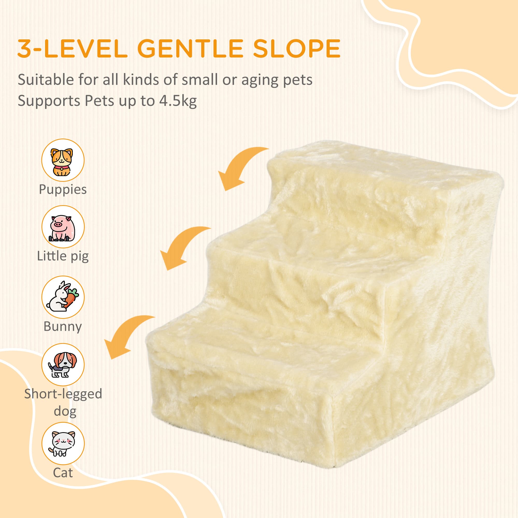 Three-Step Pet Stairs with Plush Cover for Small Dogs and Cats - image 6