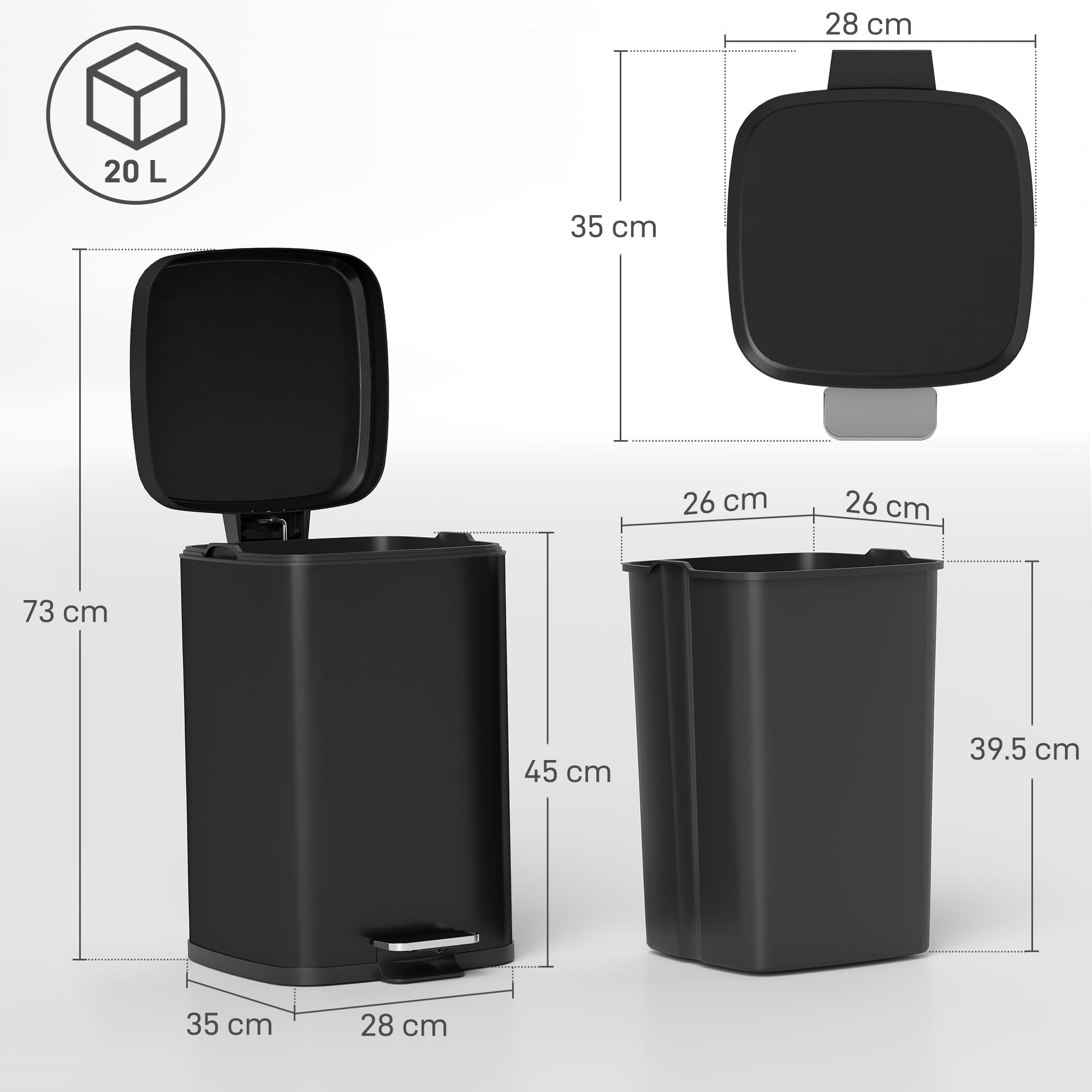 Compact 20-Litre Black Metal Pedal Bin for Kitchen Use - image 4