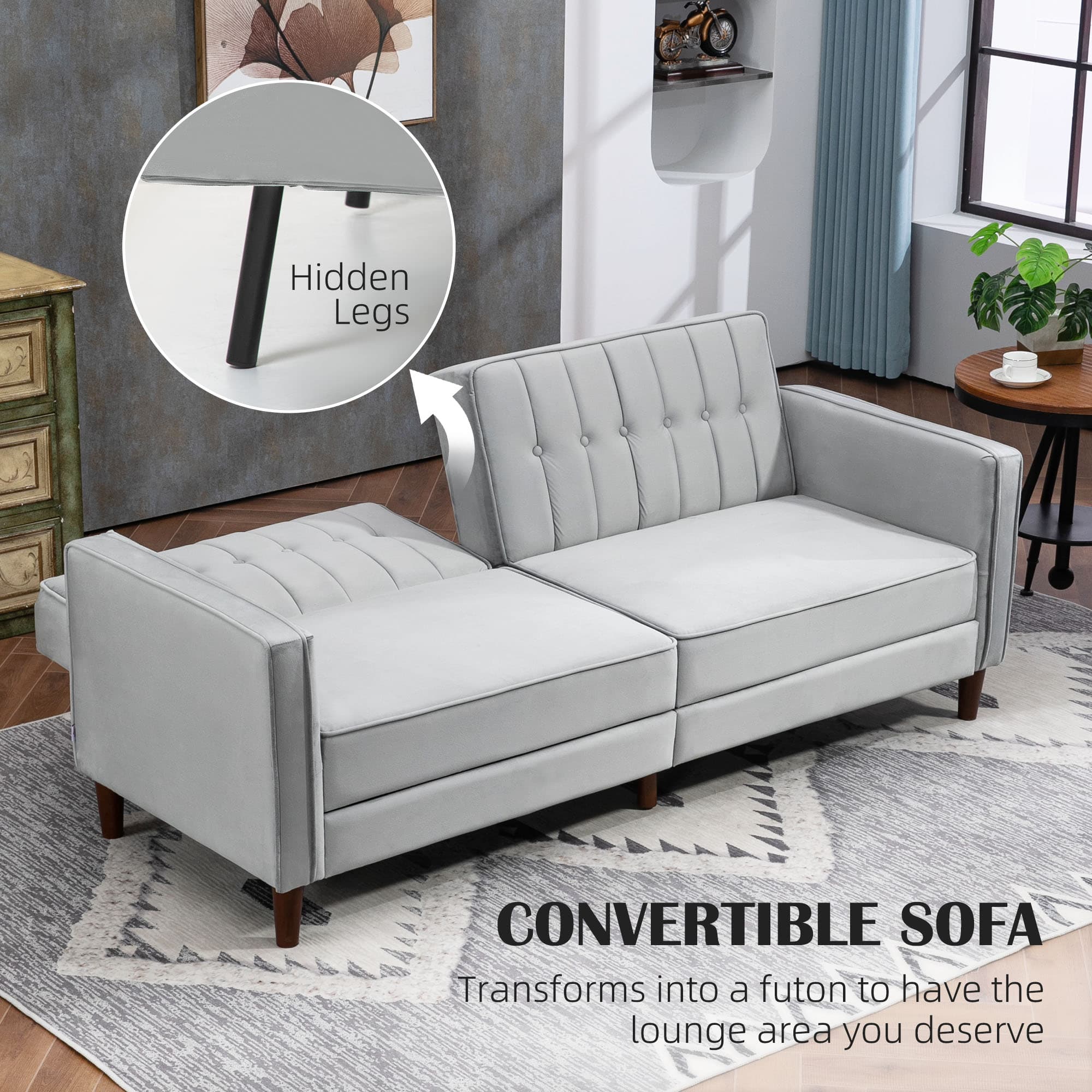 Transform Your Space with this Light Grey Velvet Sofa Bed - image 4