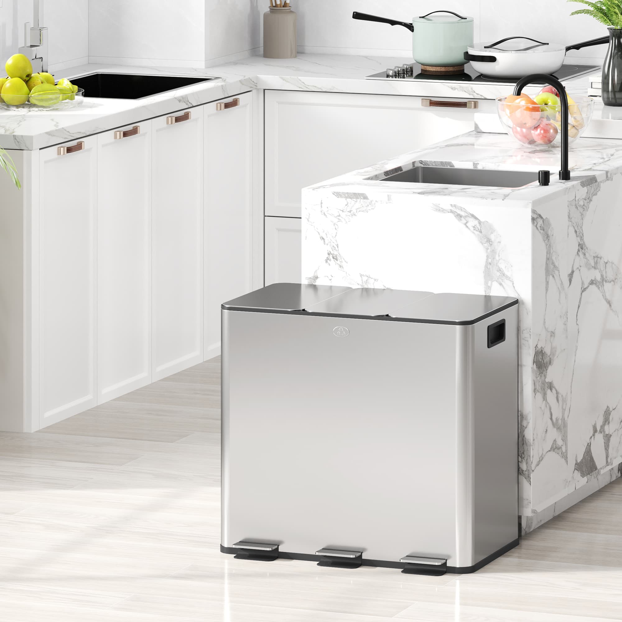 Triple Pedal Bin for Kitchen Waste Sorting, 45 L Total - image 2