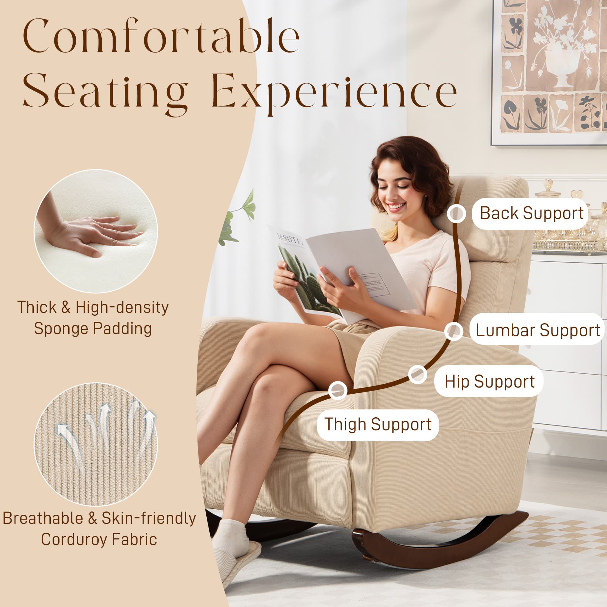 Relax in Style with the Beige Corduroy Rocking Armchair - image 2