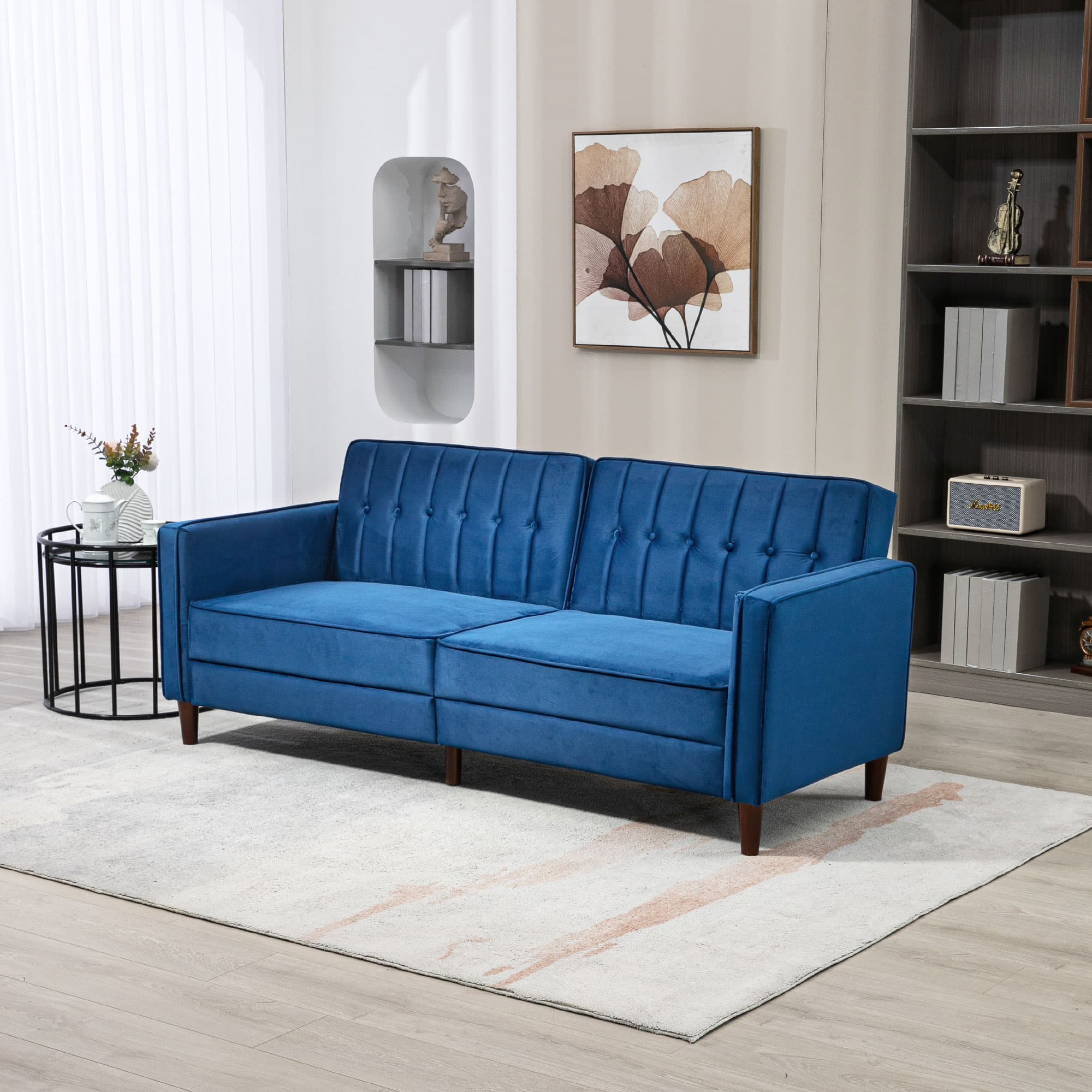 Discover Effortless Comfort: Blue Velvet 3-Seater Sofa Bed - image 4