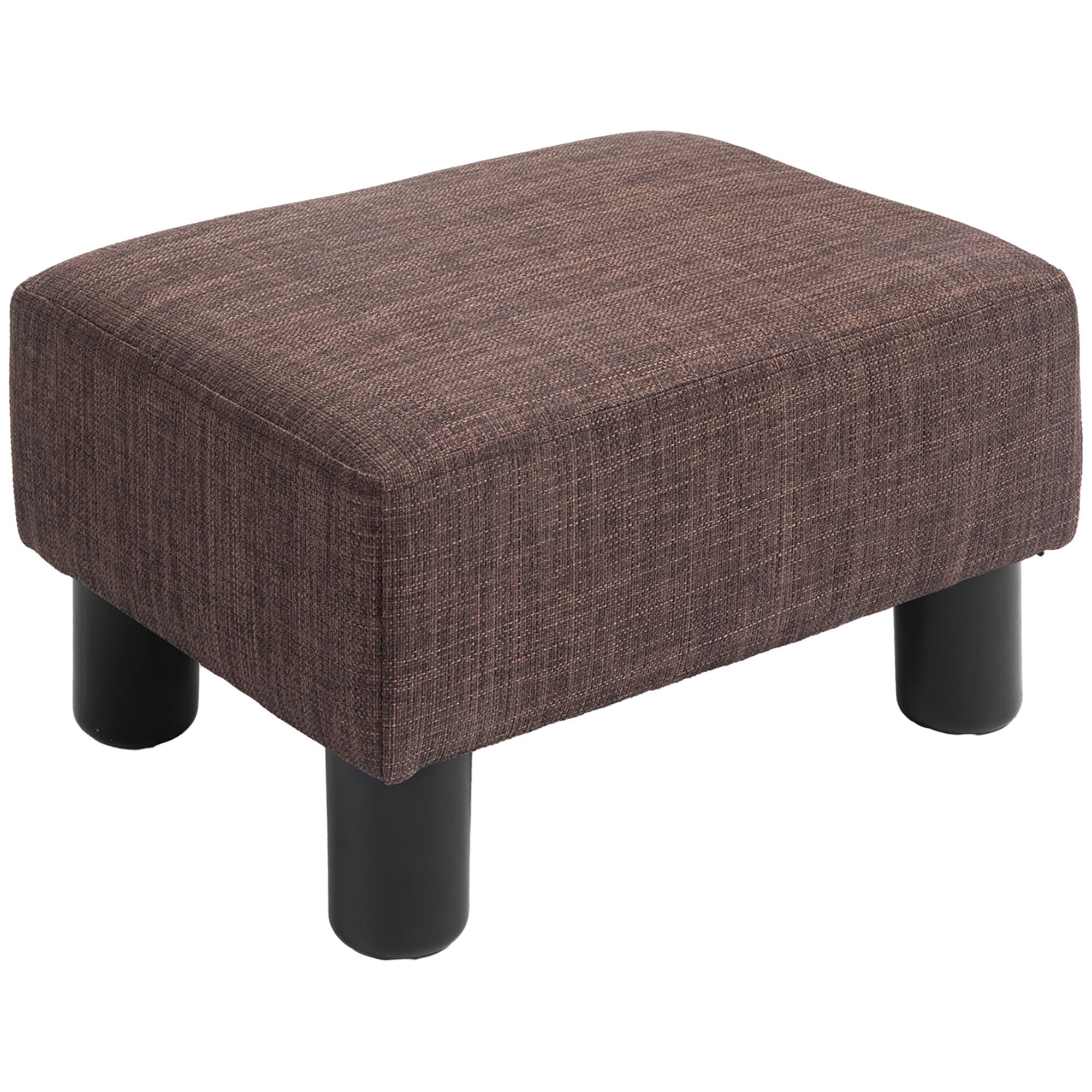 Small brown linen footstool with foam cushioning and plastic legs - image 8