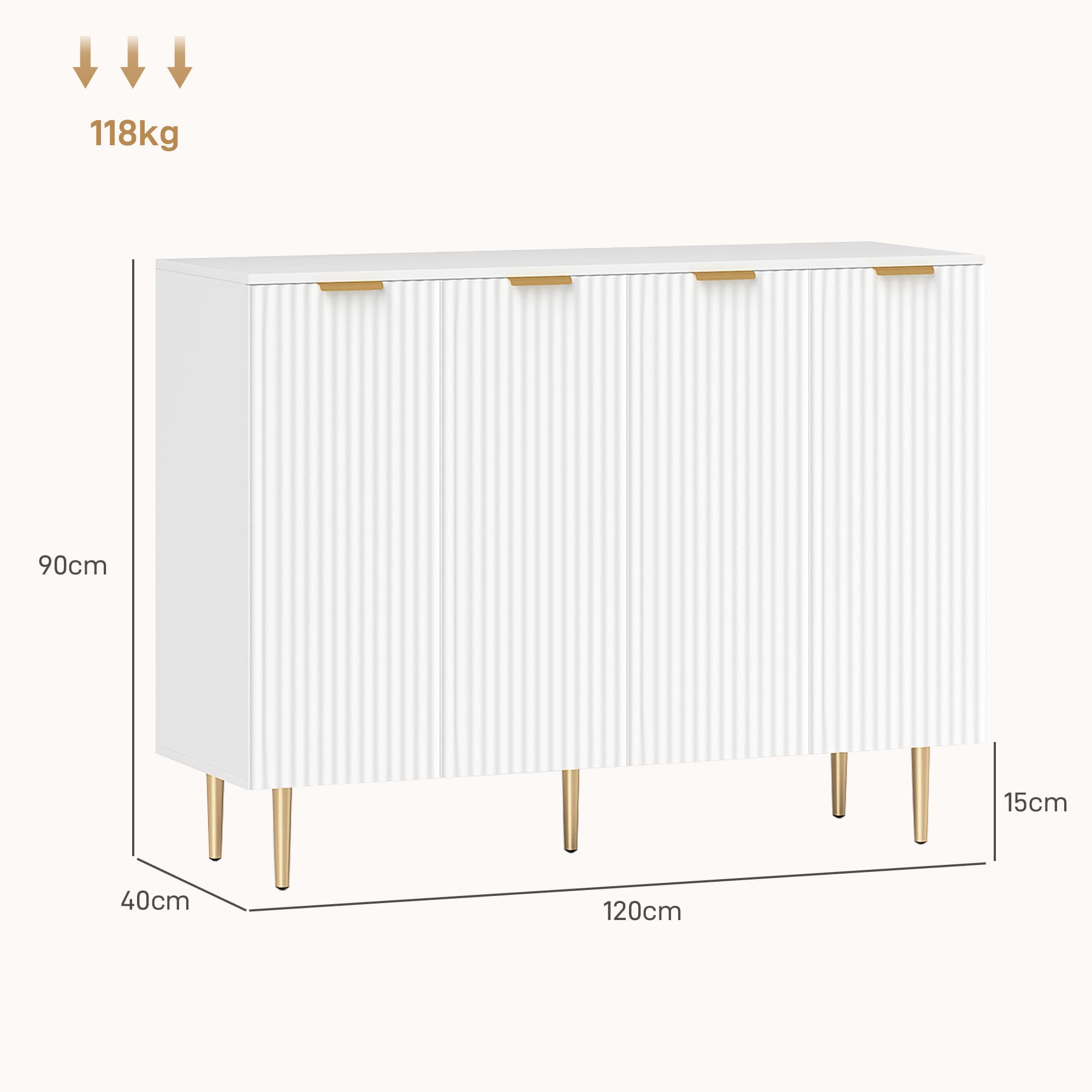 Ribbed 4-Door Sideboard with Gold Legs and Adjustable Shelves - image 5