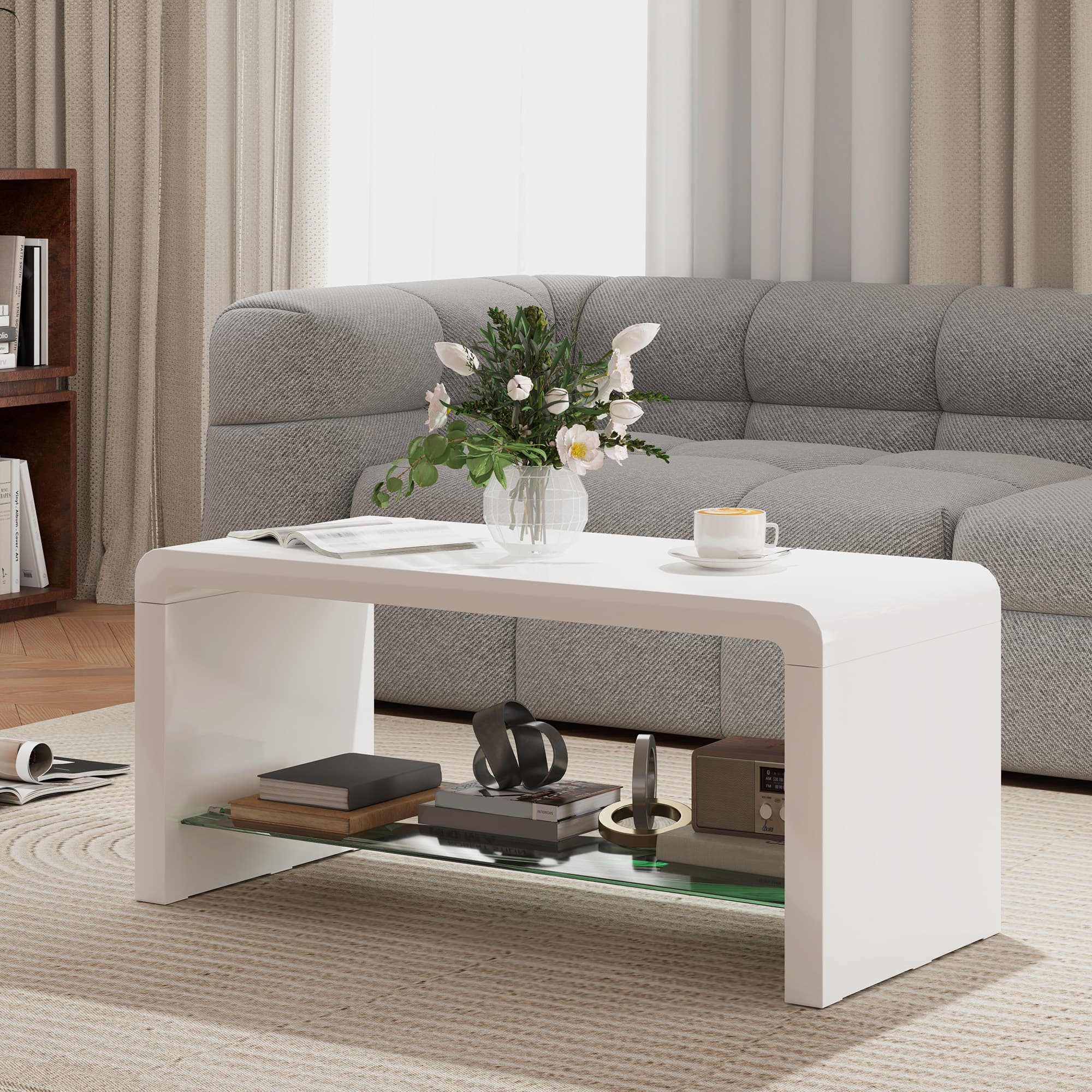 Effortless Style: Curved White High Gloss Coffee Table - image 2