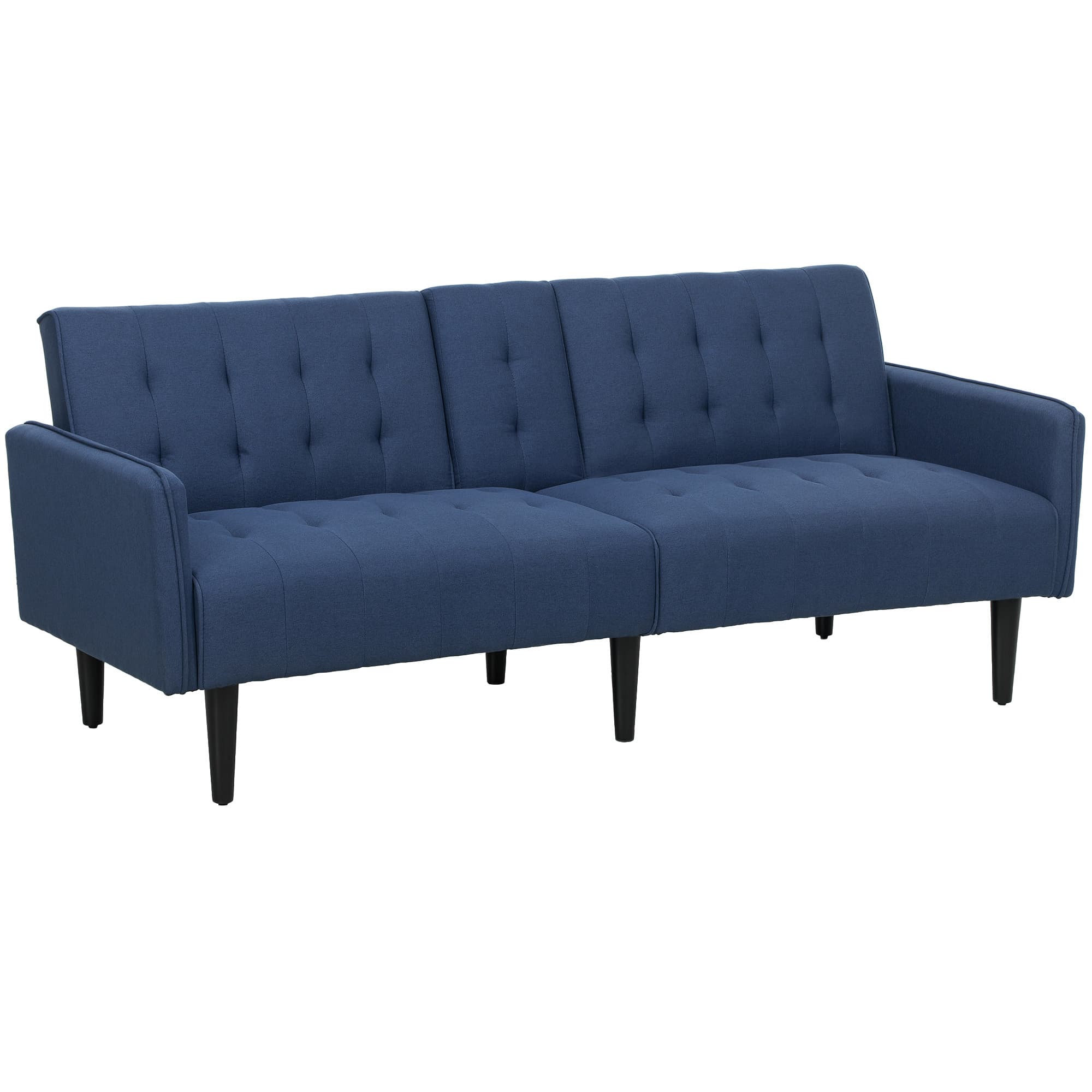 Dark Blue Sofa Bed for Three with Convertible Backrest