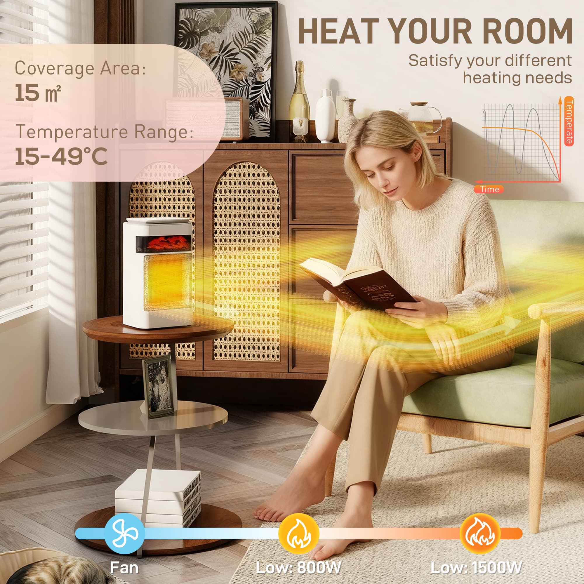 Compact ceramic heater with cosy flame effect - image 9