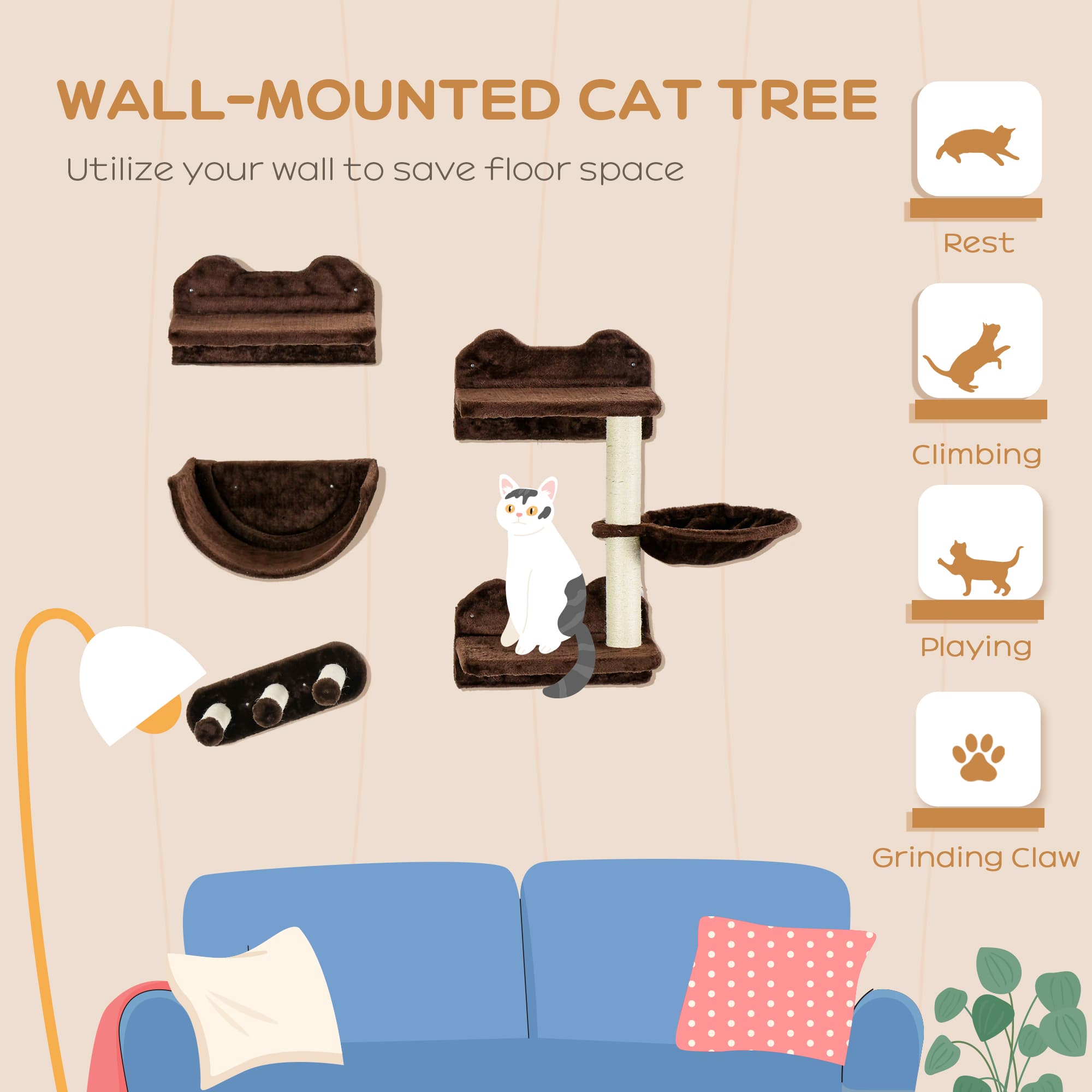 Transform Your Space with PawHut Wall-Mounted Cat Shelves - image 3