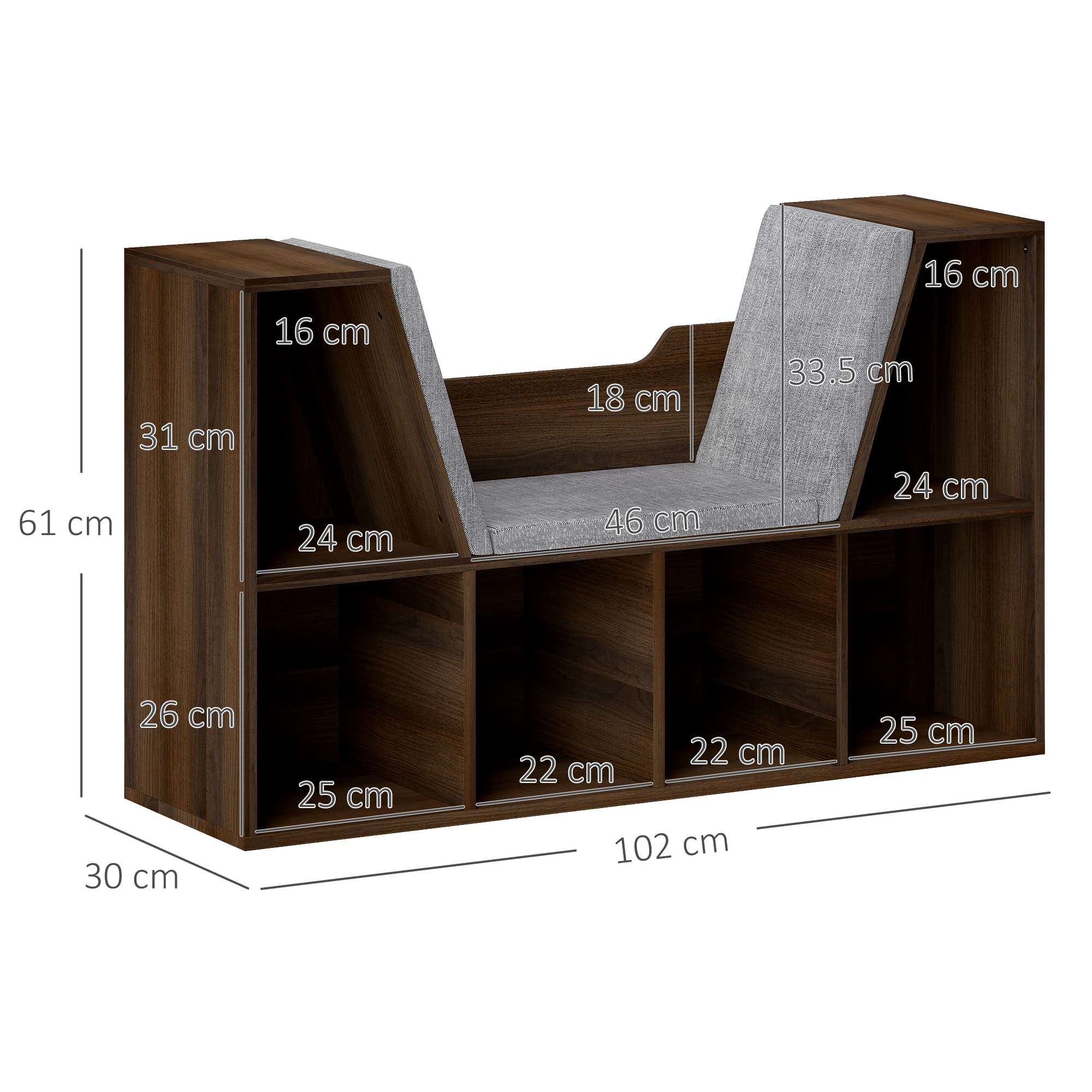 Six-Cube Bookcase With Padded Reading Nook, Chestnut - image 2