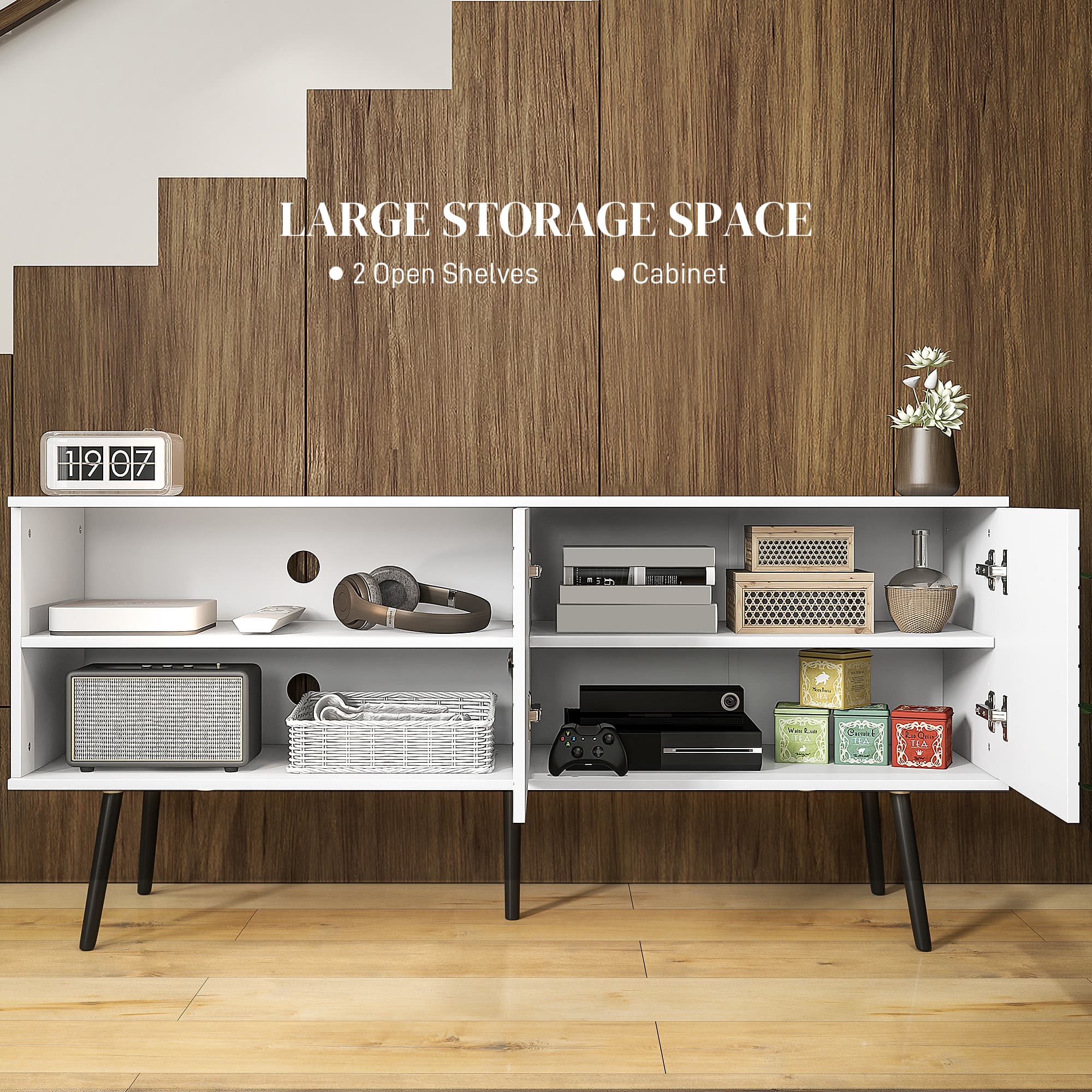TV Stand with Open Shelves and Slatted Cupboard - image 5