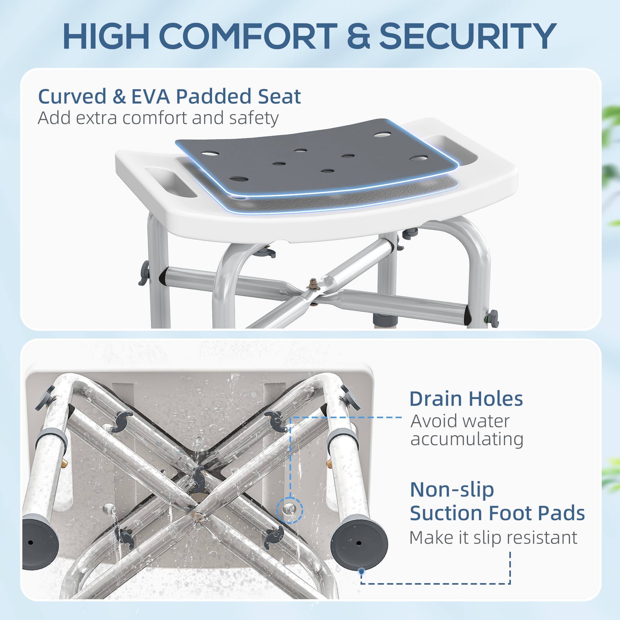 Adjustable shower stool with padded grey seat - image 6