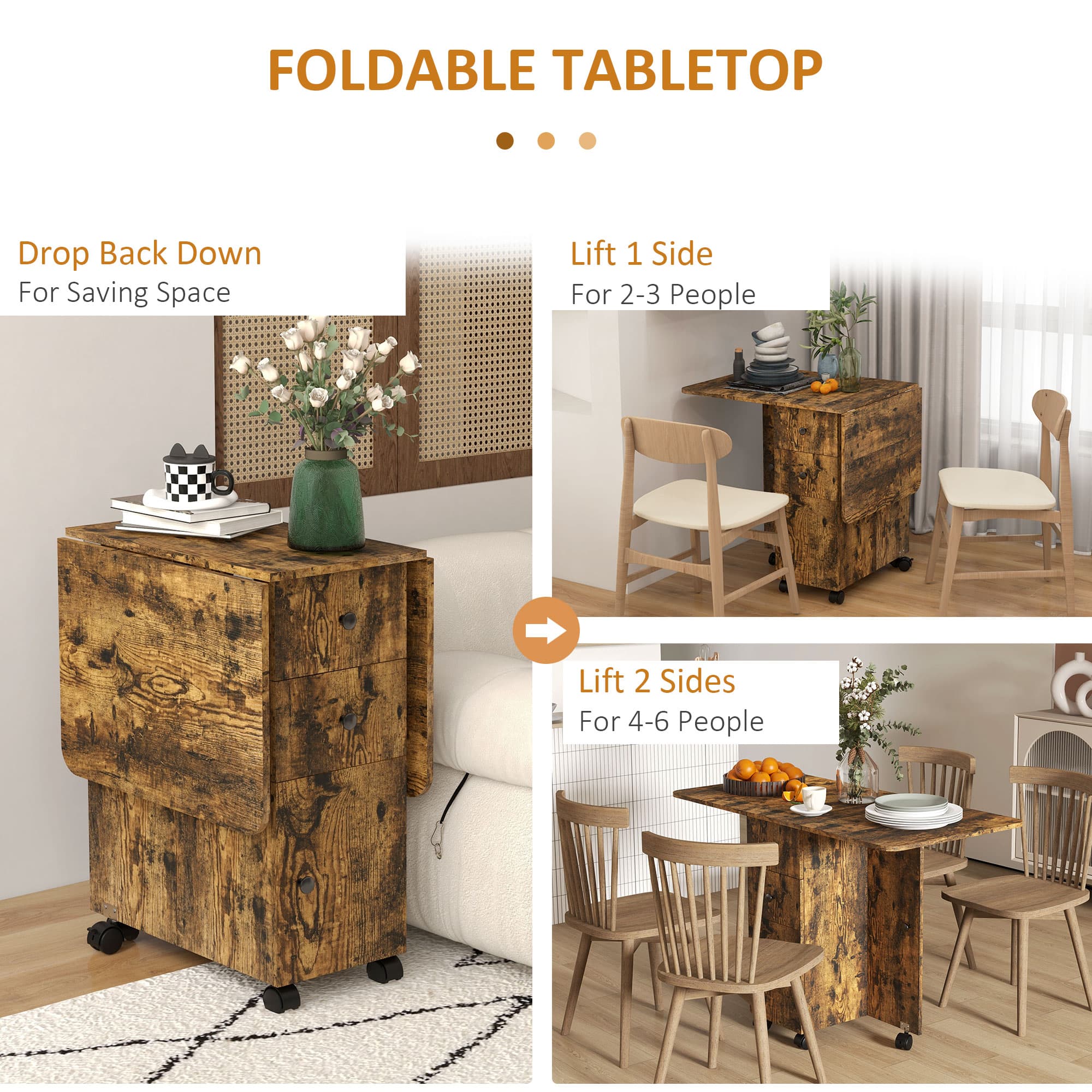Extendable Drop Leaf Dining Table with Storage – Rustic Brown - image 3
