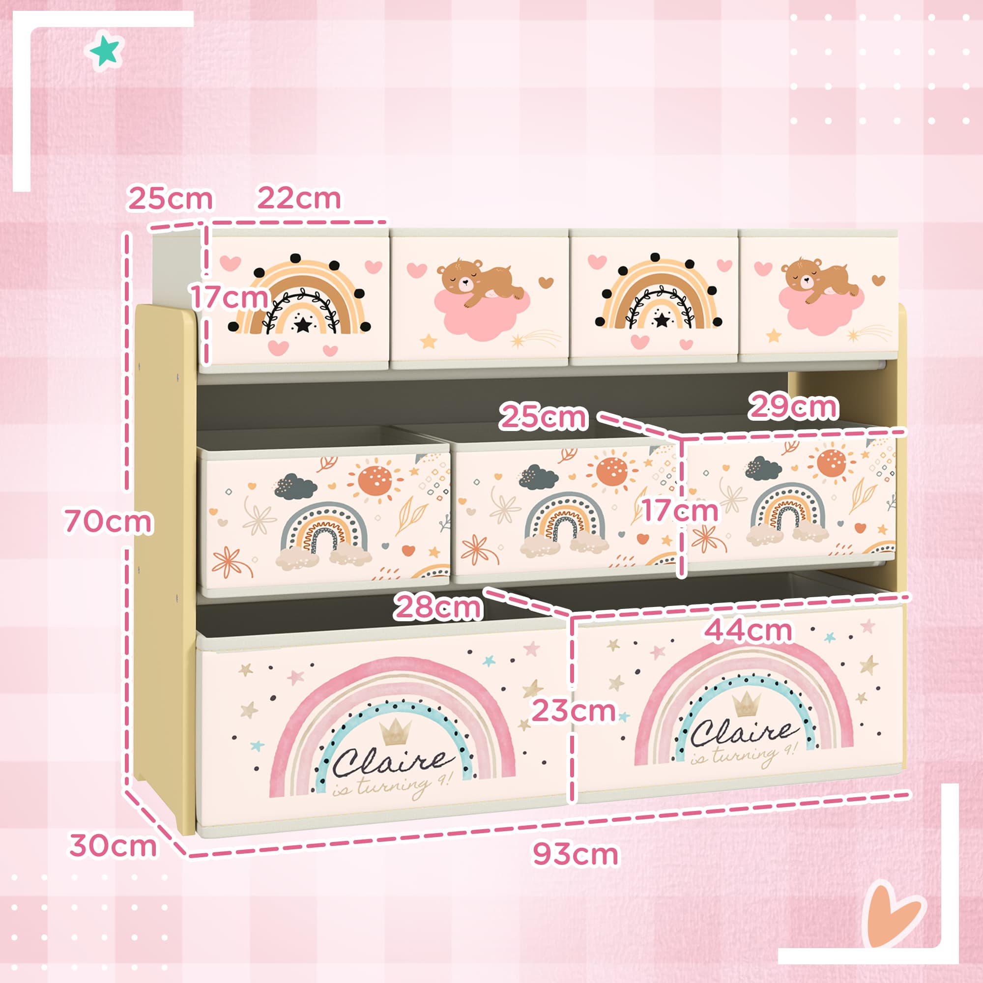 Kids 3-Tier Storage With 9 Rainbow-Print Fabric Boxes - image 3