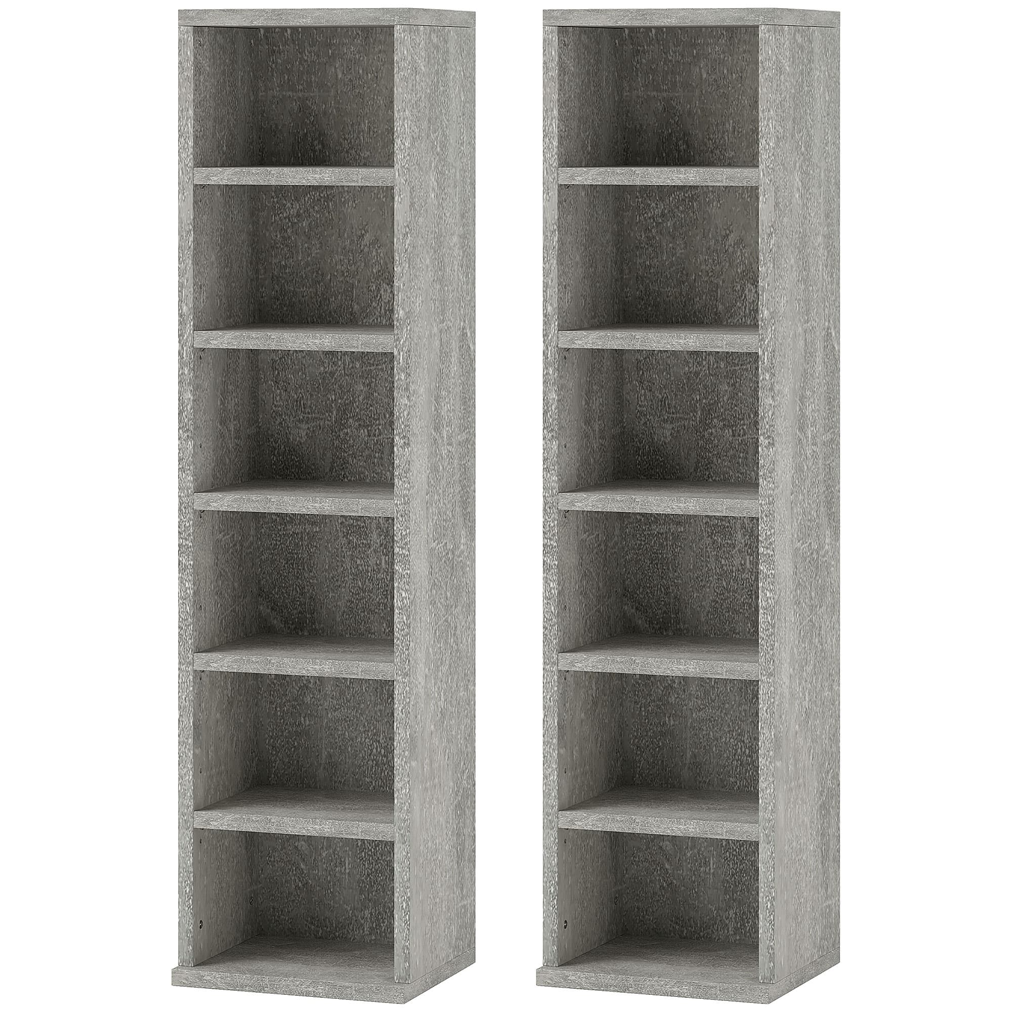 Twin CD Tower Storage Units with 6 Shelves Each, Cement Grey - image 9