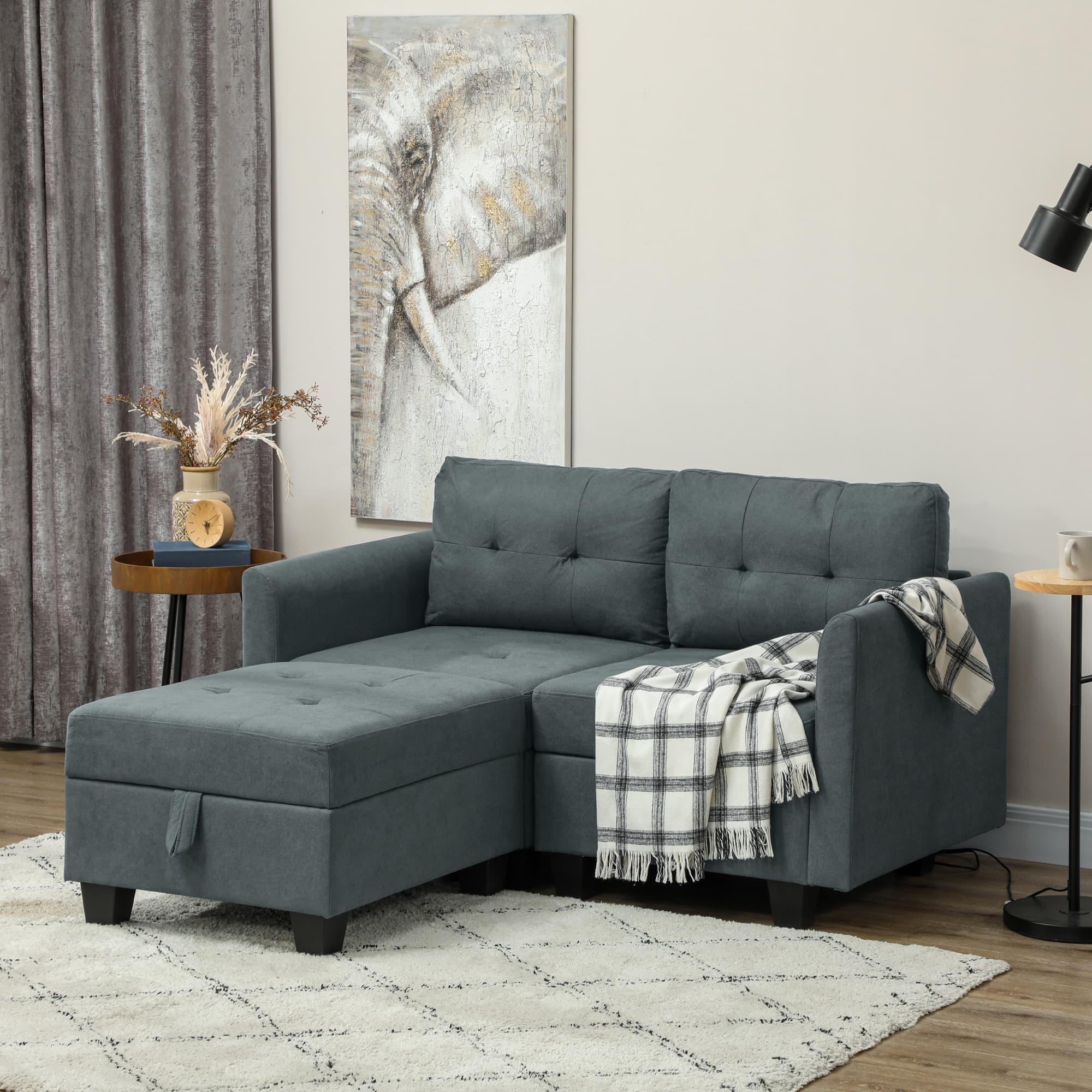 Modular Dark Grey Sofa with Under-Seat Storage and Ottoman - image 2