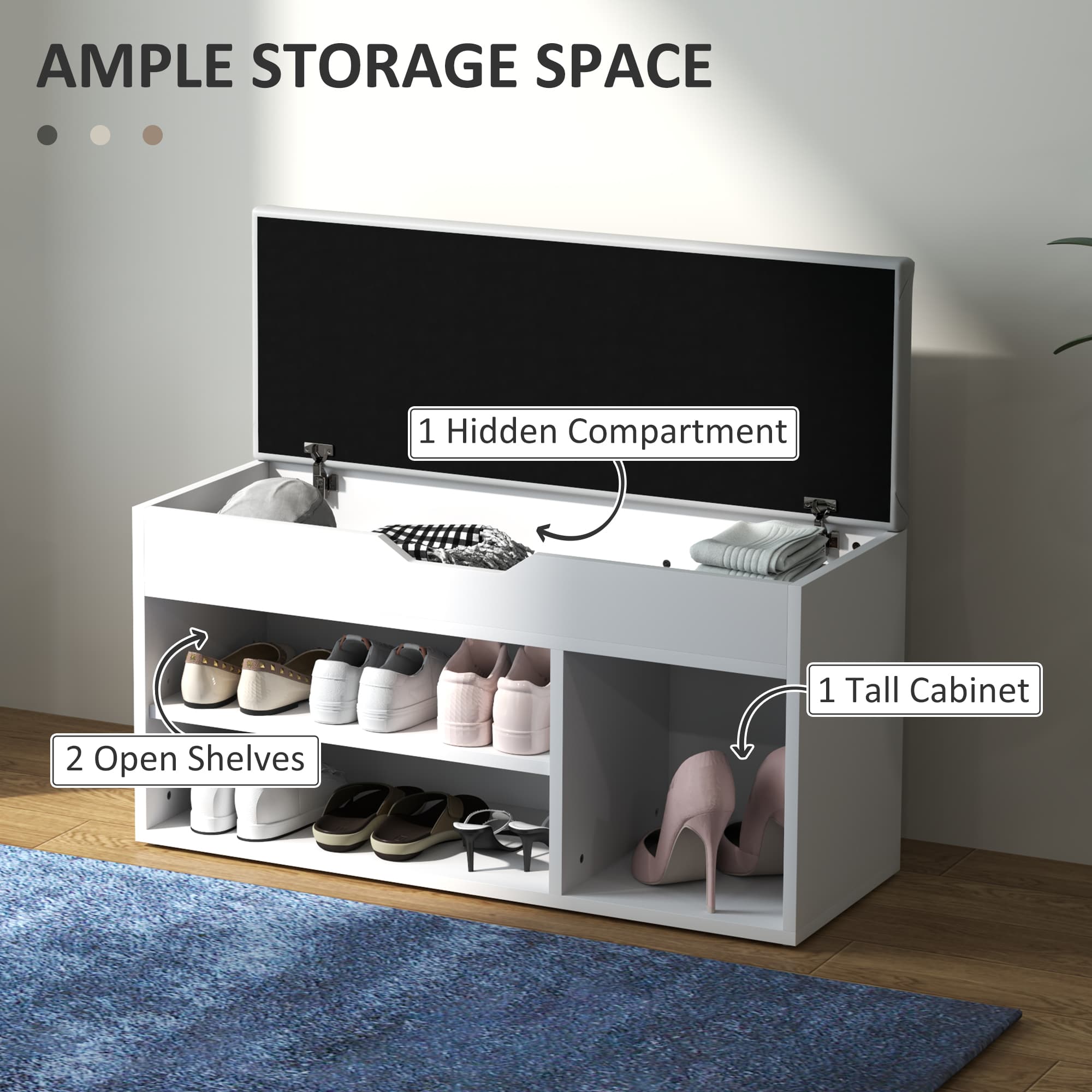 Shoe Storage Bench With Cushioned Seat and Open Shelves - image 2