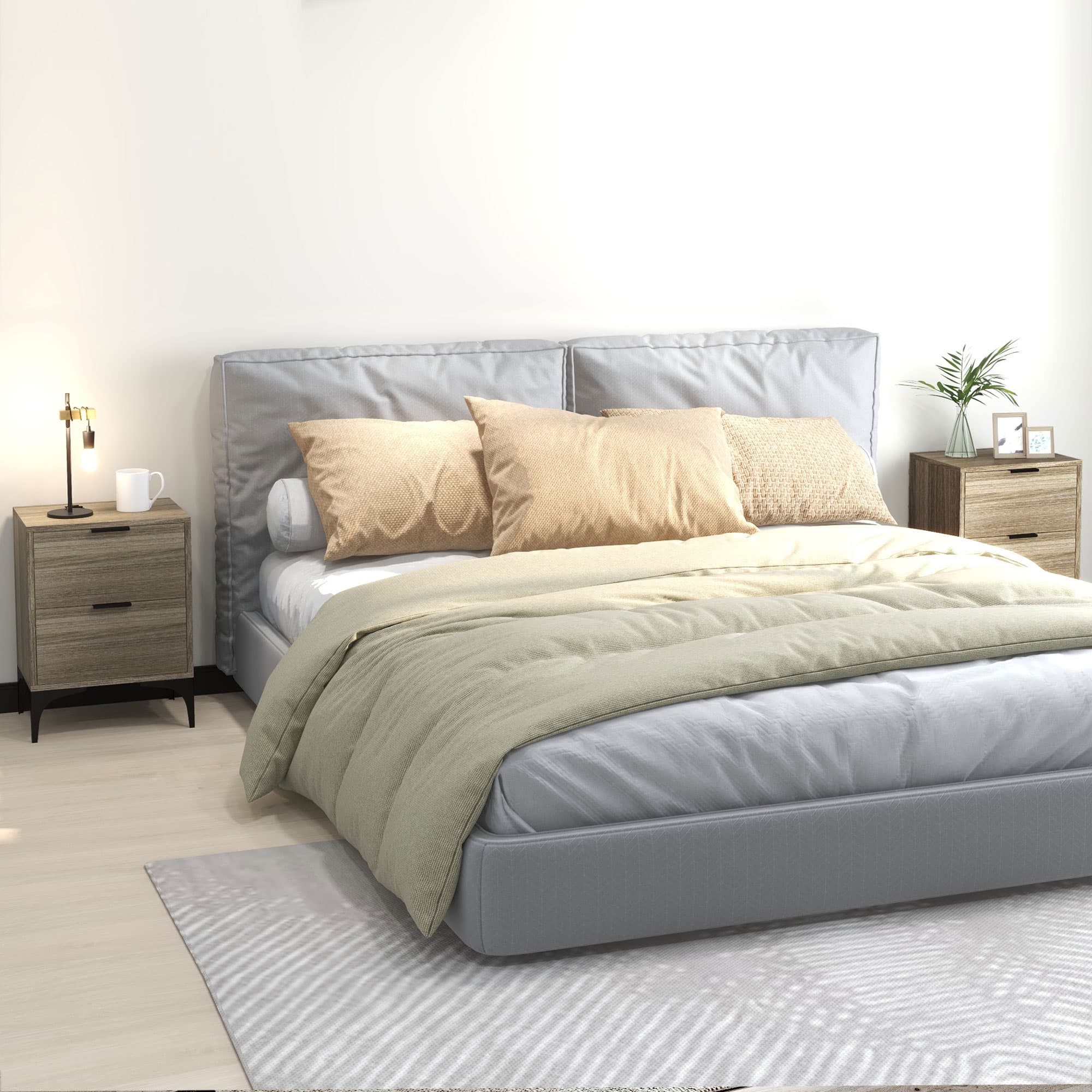 Pair of Matching Bedside Tables in Wood Effect With Steel Legs - image 2