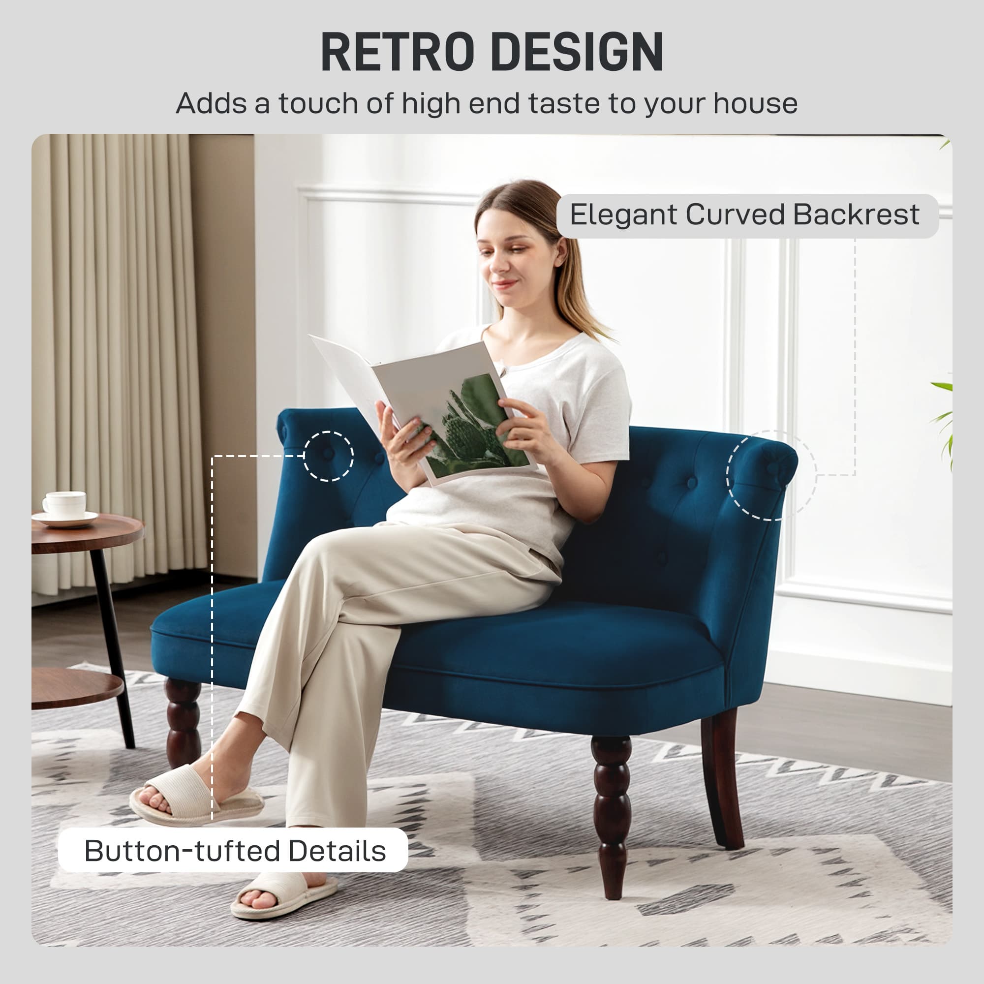 Discover Plush Comfort: Dark Blue Velvet 2-Seater Wingback Sofa - image 3